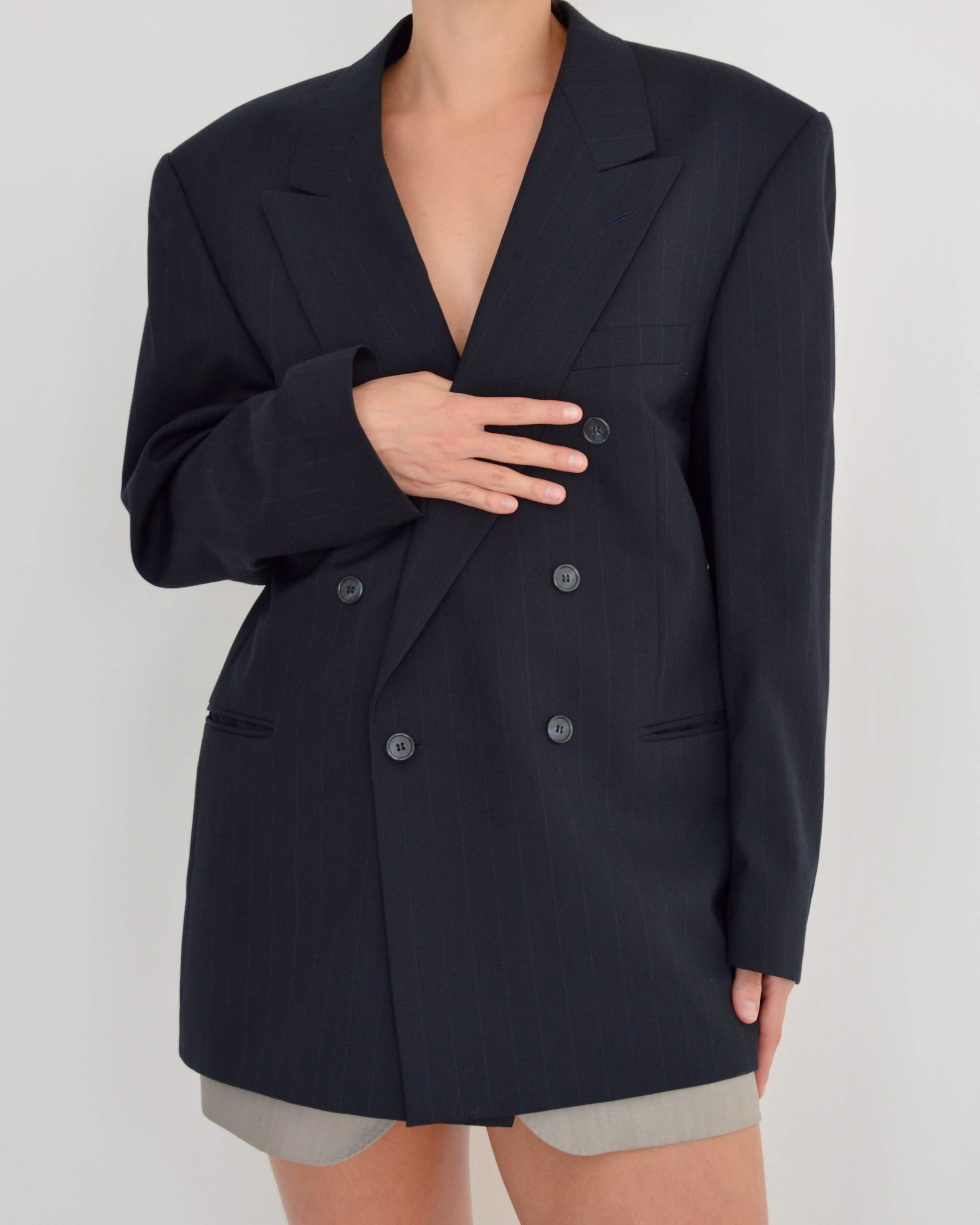 Chaqueta cruzada azul marino oscuro líneas claras (M/XL)