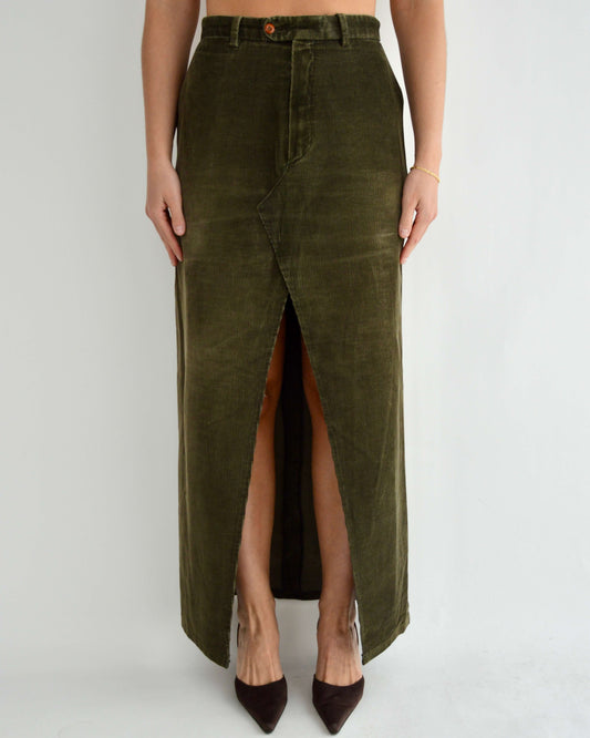 Vegan Long Skirt - Corduroy Green Vintage Fade (S/M)