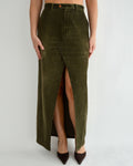 Vegan Long Skirt - Corduroy Green Vintage Fade (M)