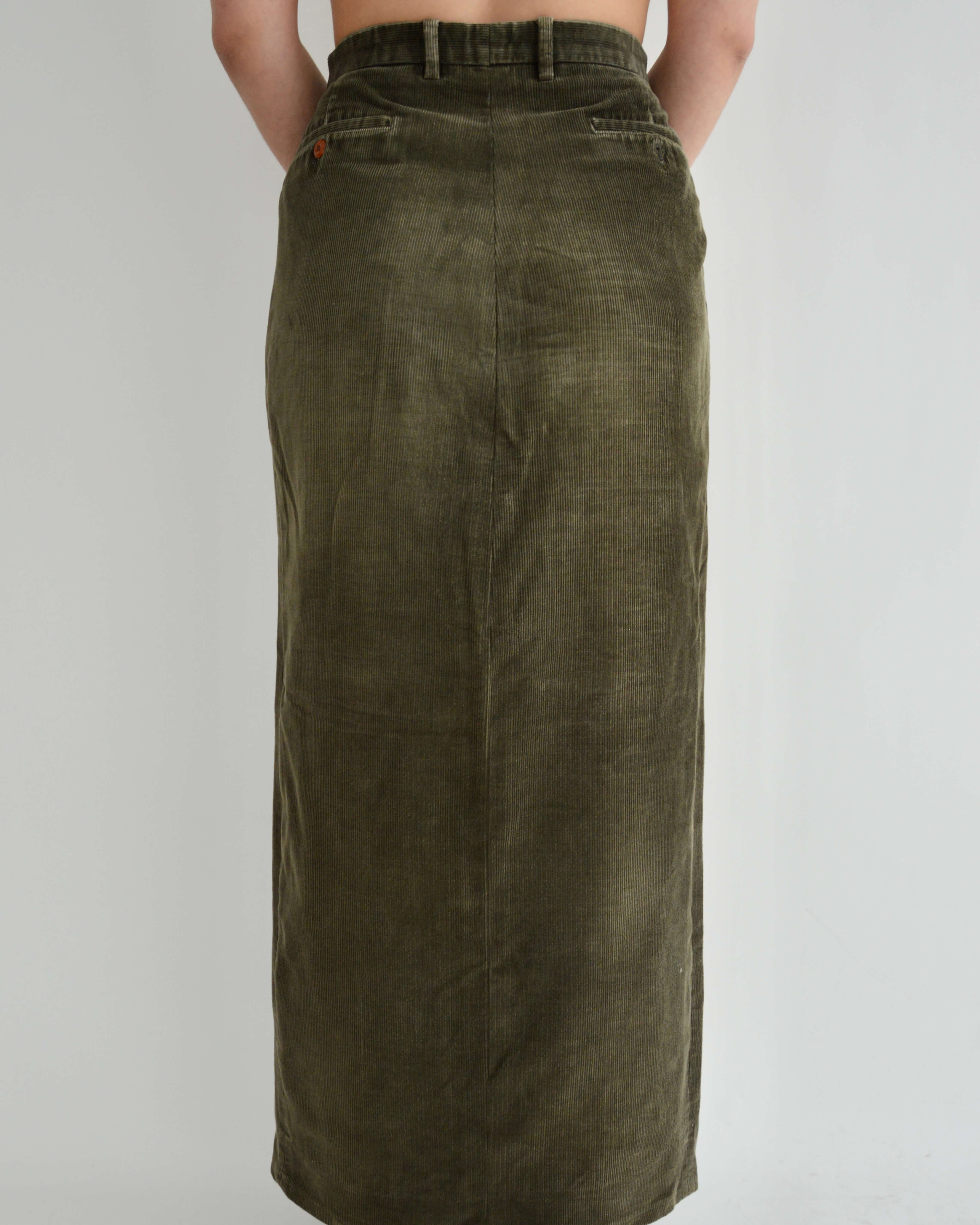 Falda larga vegana - Pana verde vintage desteñida (M)