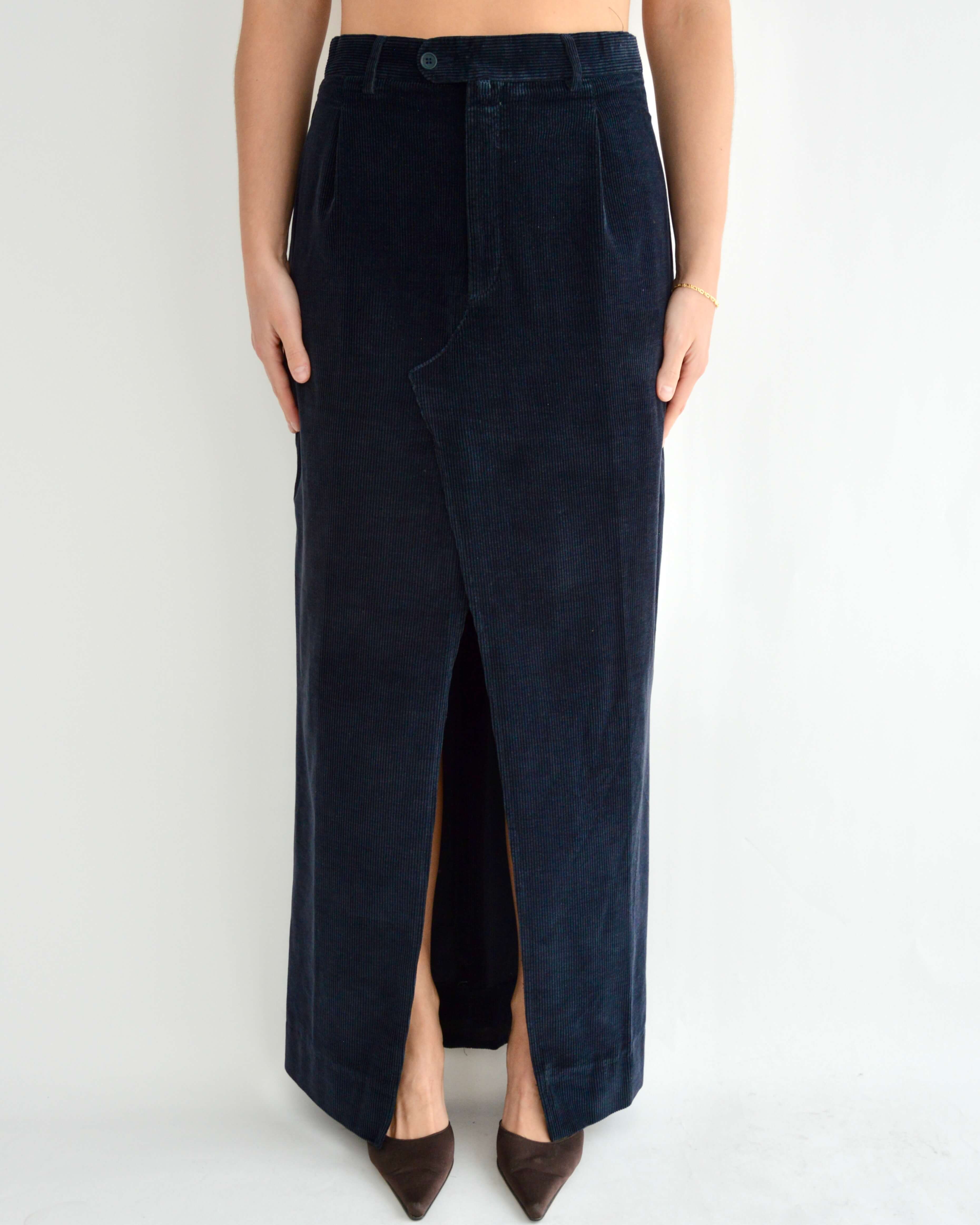 Falda larga de pana azul marino oscuro (L)