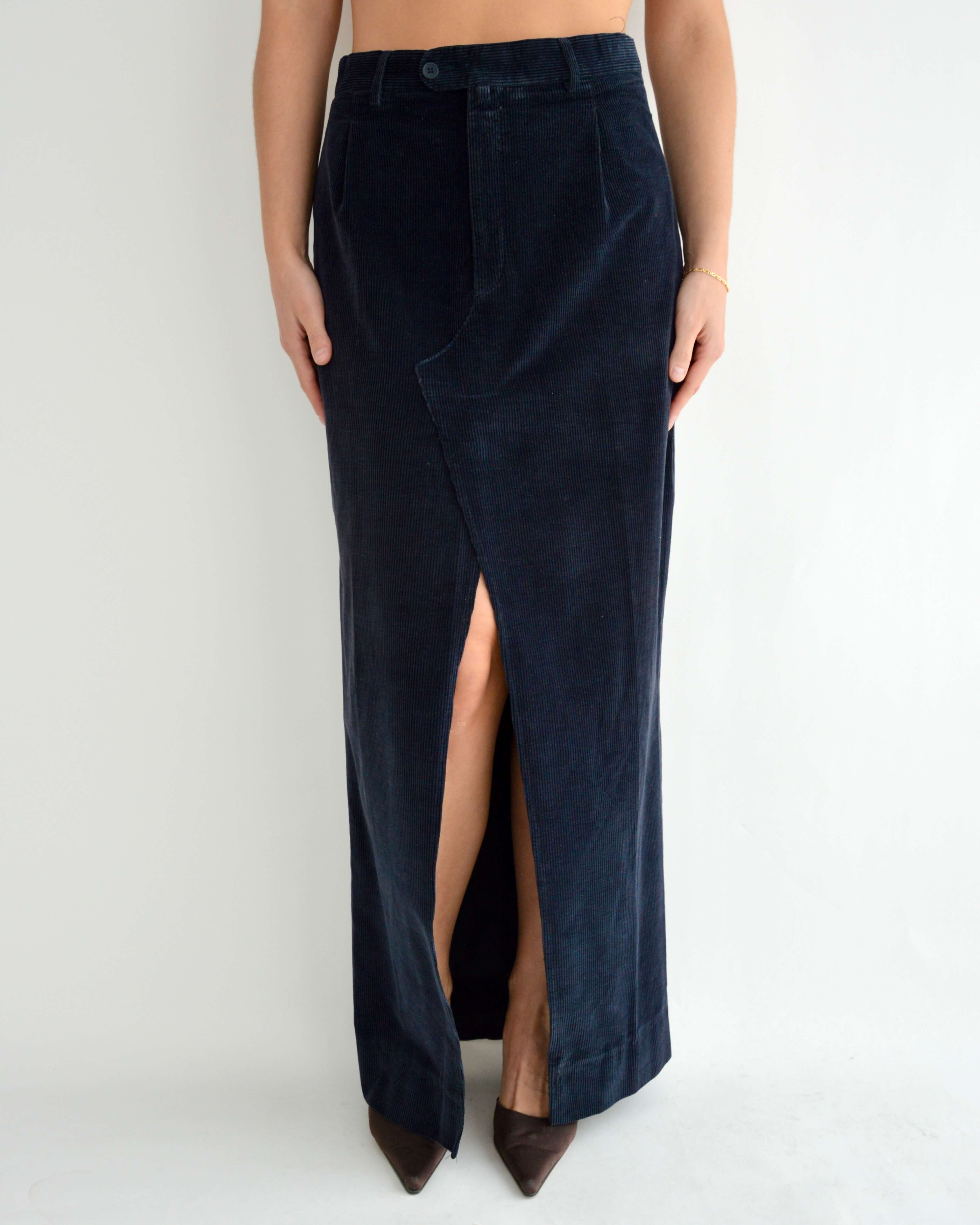 Falda larga de pana azul marino oscuro (L)