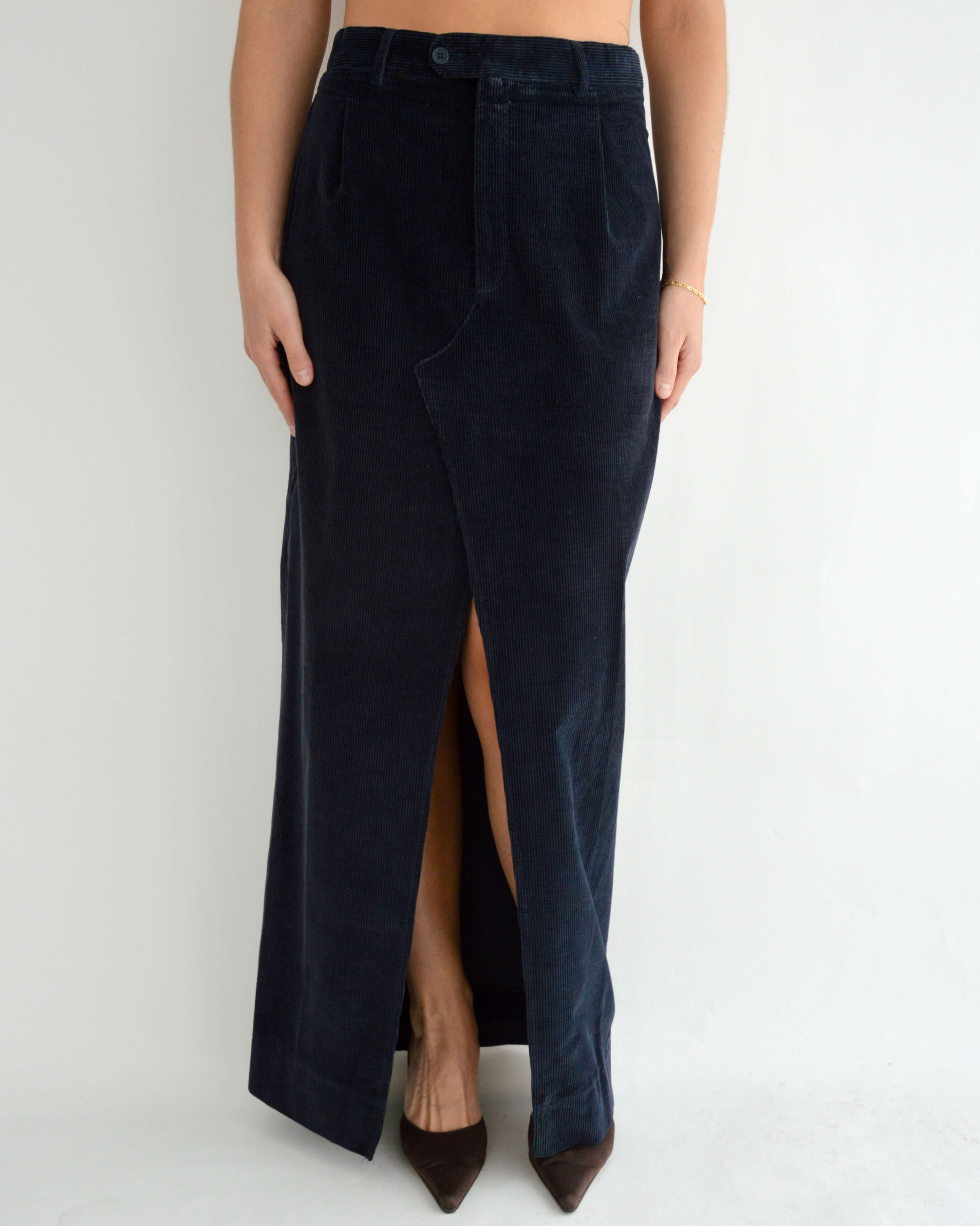 Falda larga de pana azul marino oscuro (L)