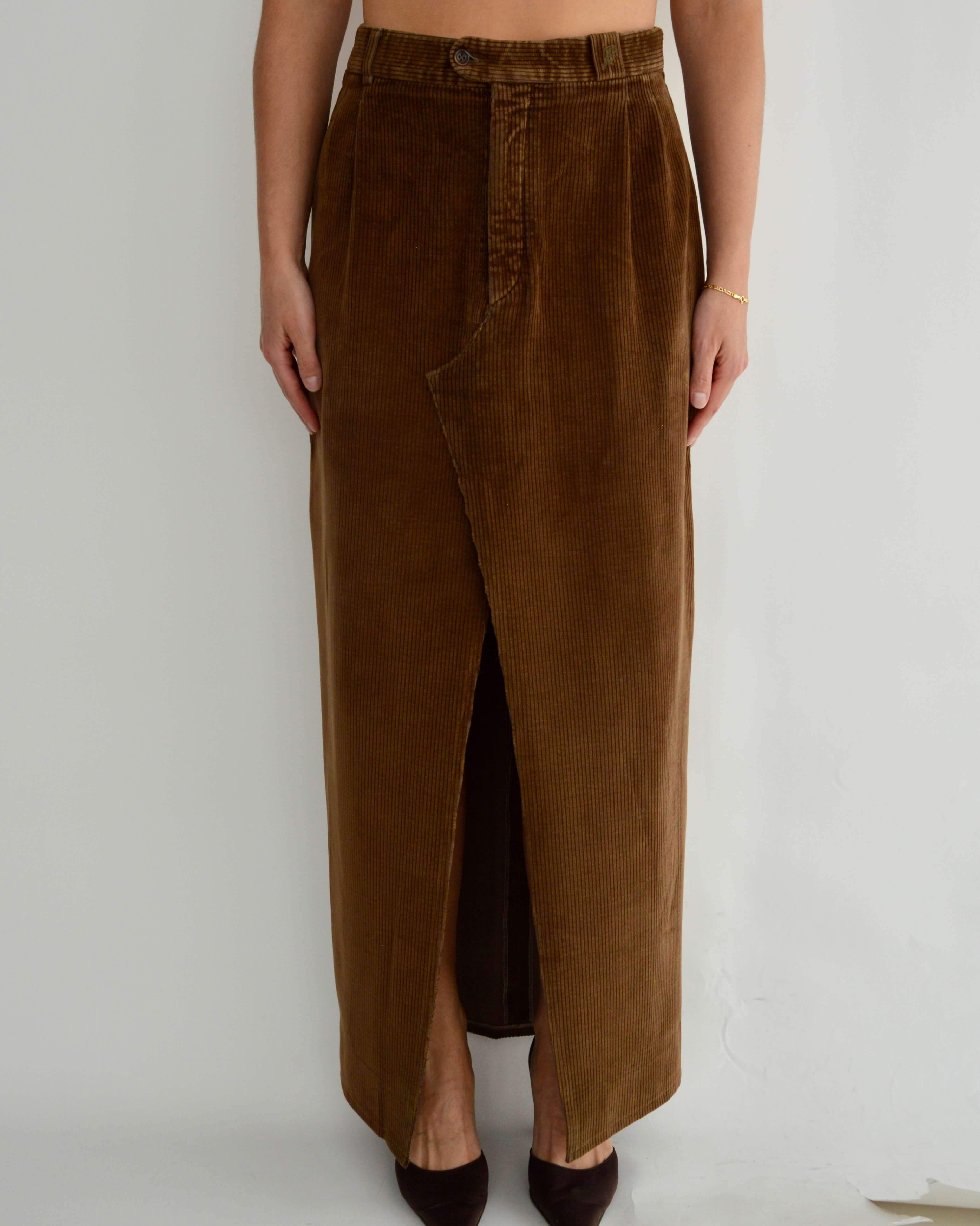 Vegan Long Skirt - Corduroy Brown (M)