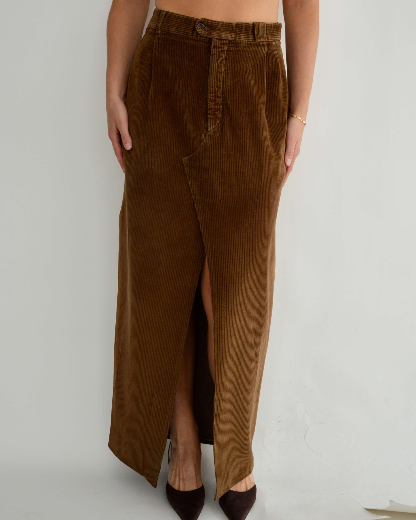 Vegan Long Skirt - Corduroy Brown (S/M)