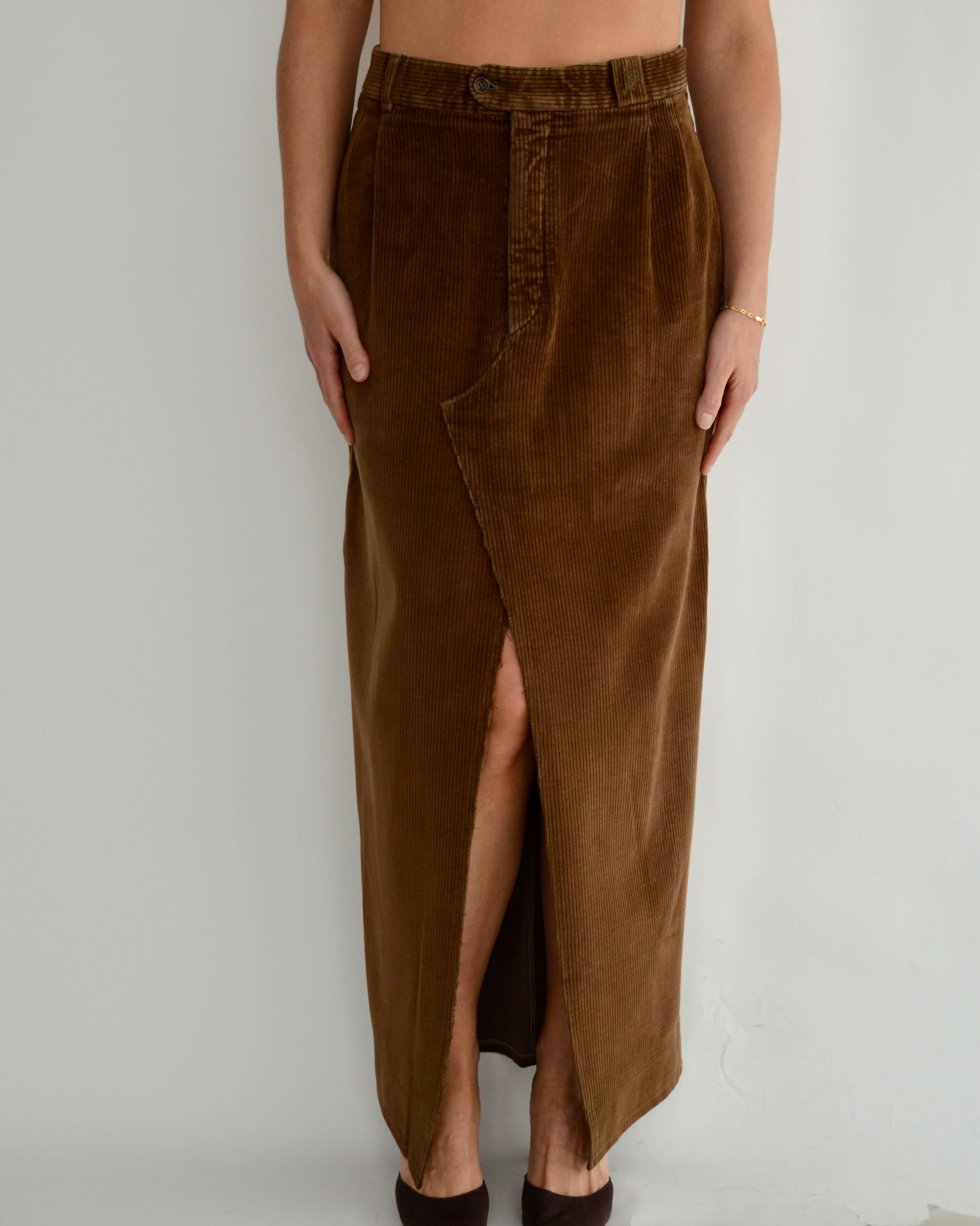 Vegan Long Skirt - Corduroy Brown (M)
