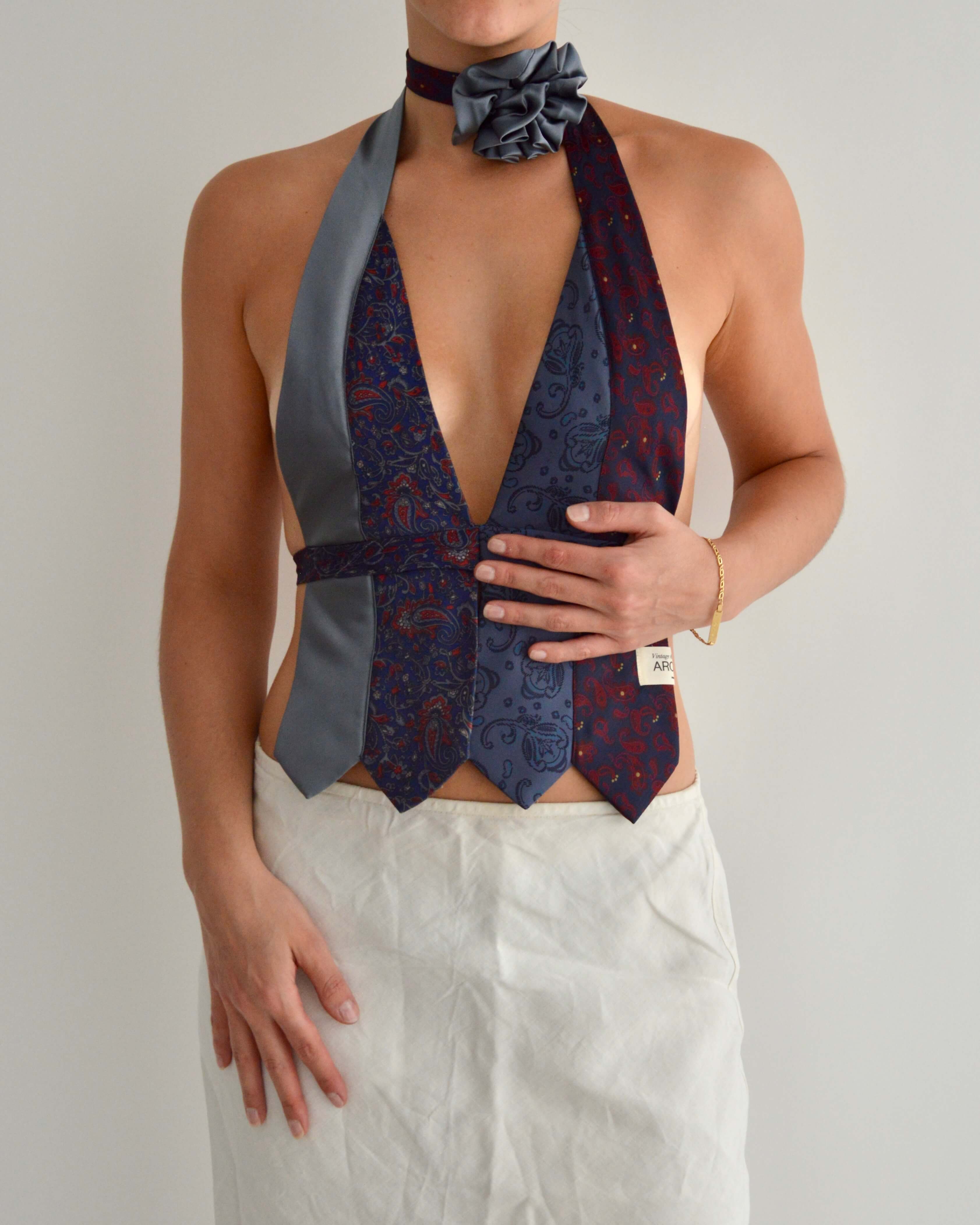 Top con lazo y gargantilla de flores - nº 28 (XXS/XS)