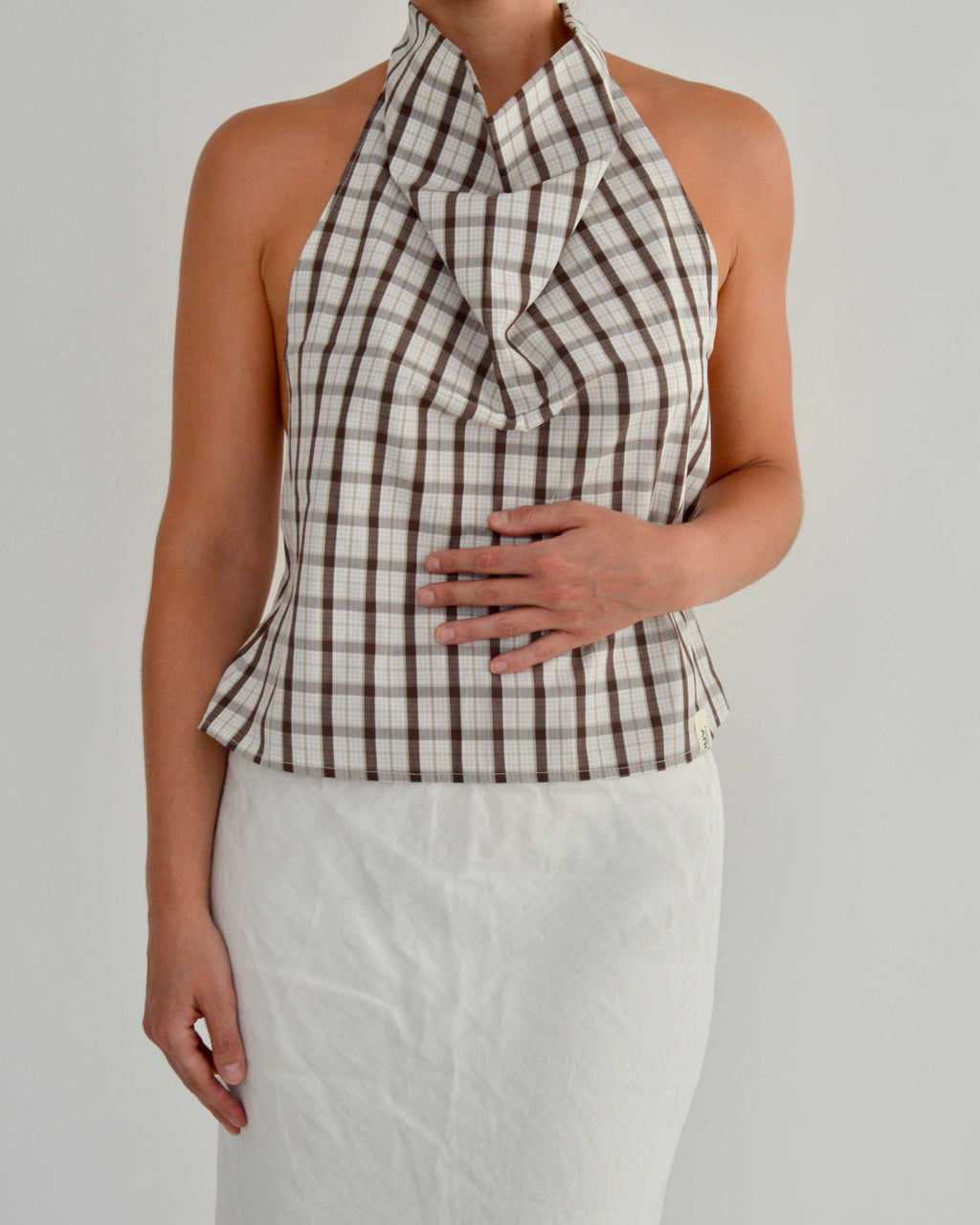 Halter Blouse - Checkred Brown (M)