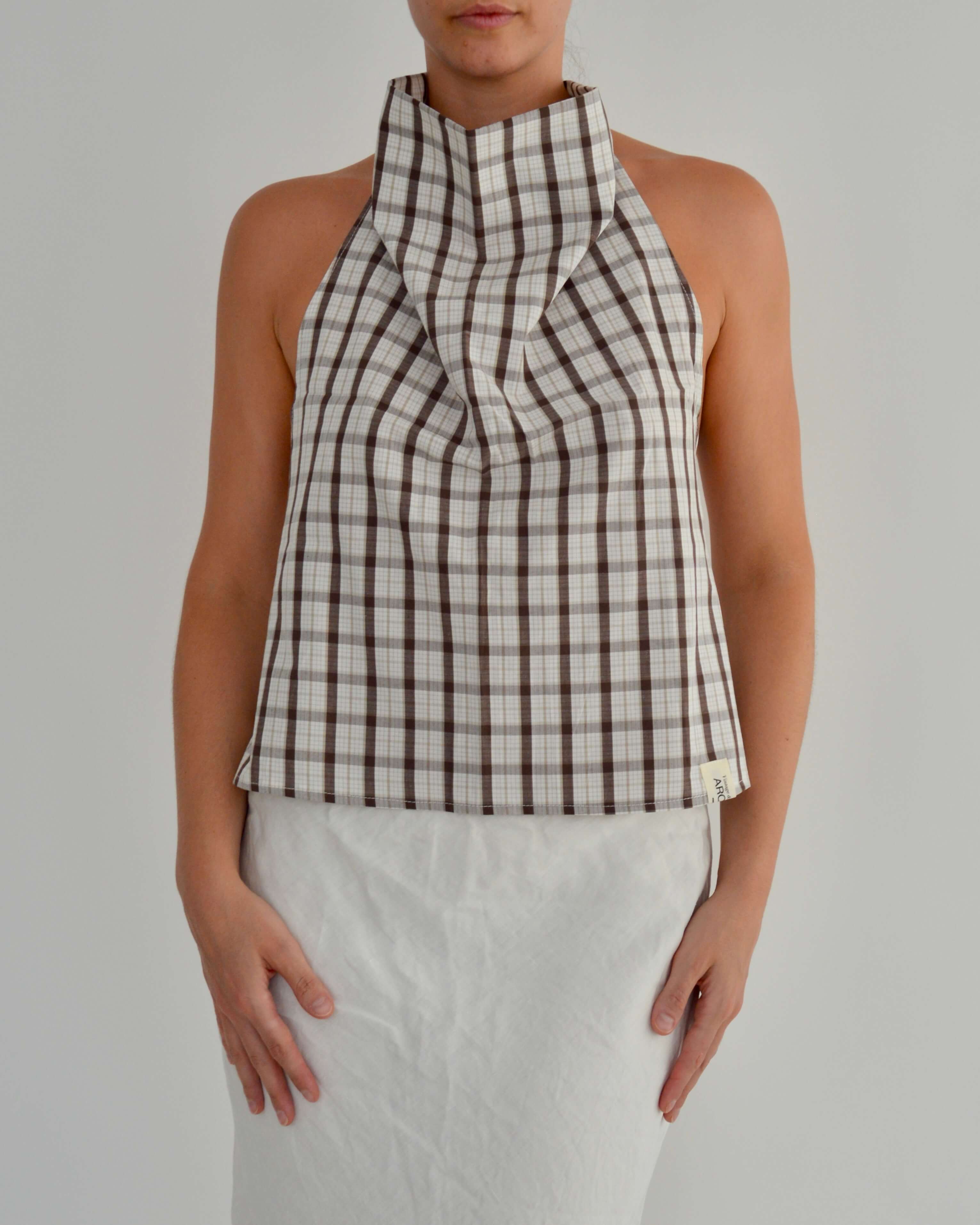 Halter Blouse - Checkred Brown (M)