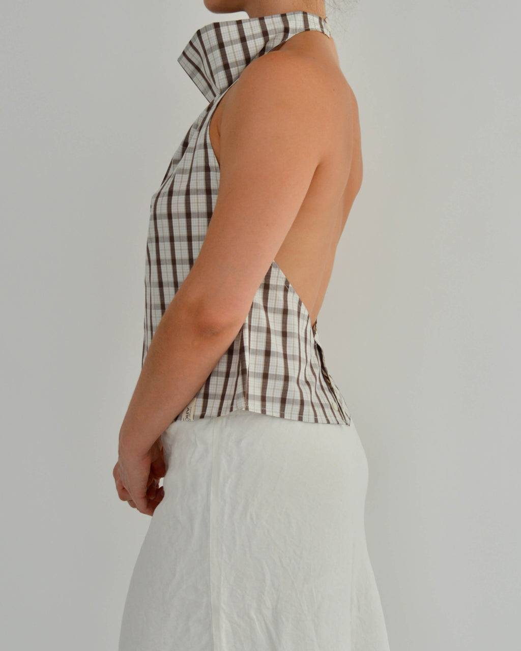 Halter Blouse - Checkred Brown (M)