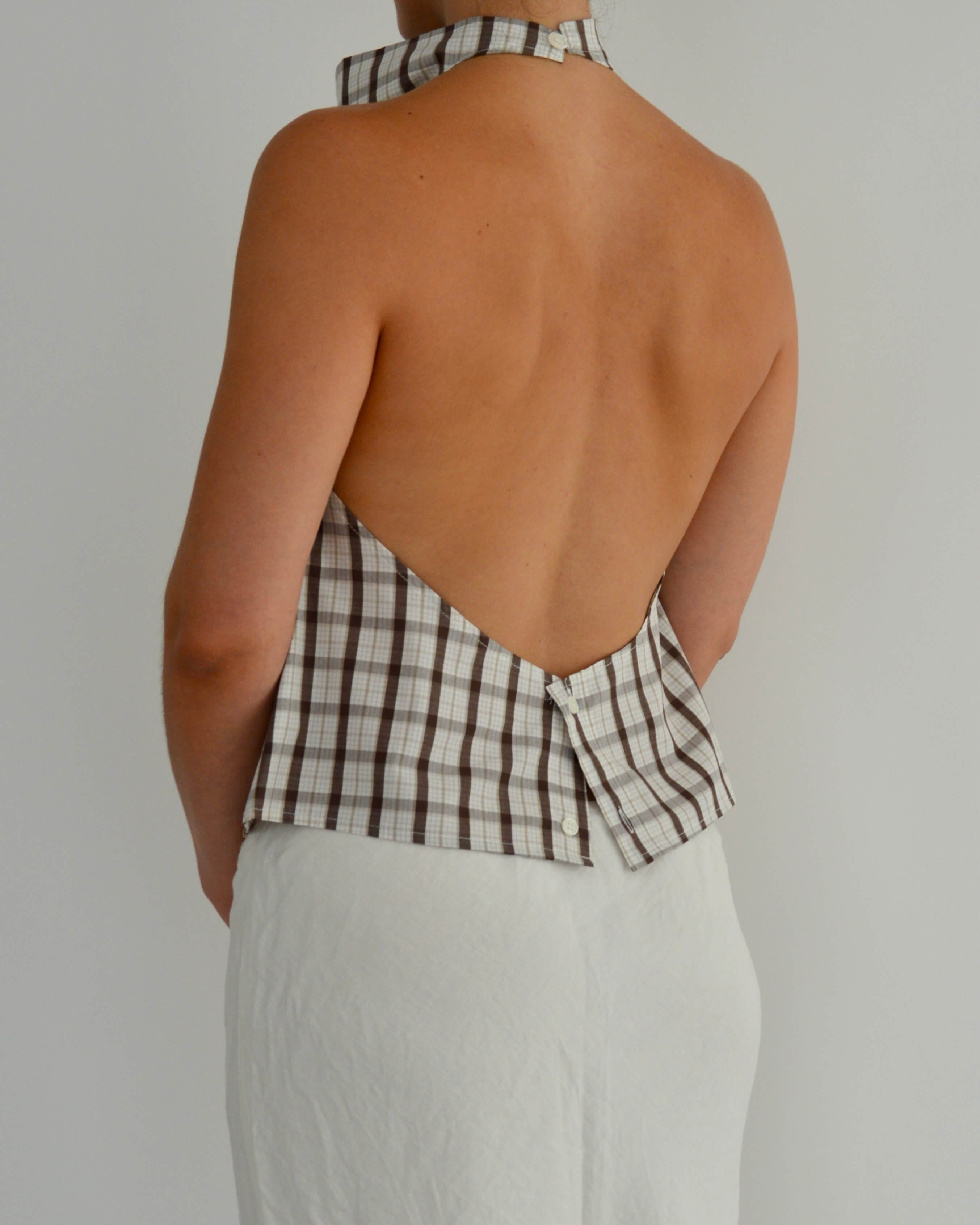 Halter Blouse - Checkred Brown (M)