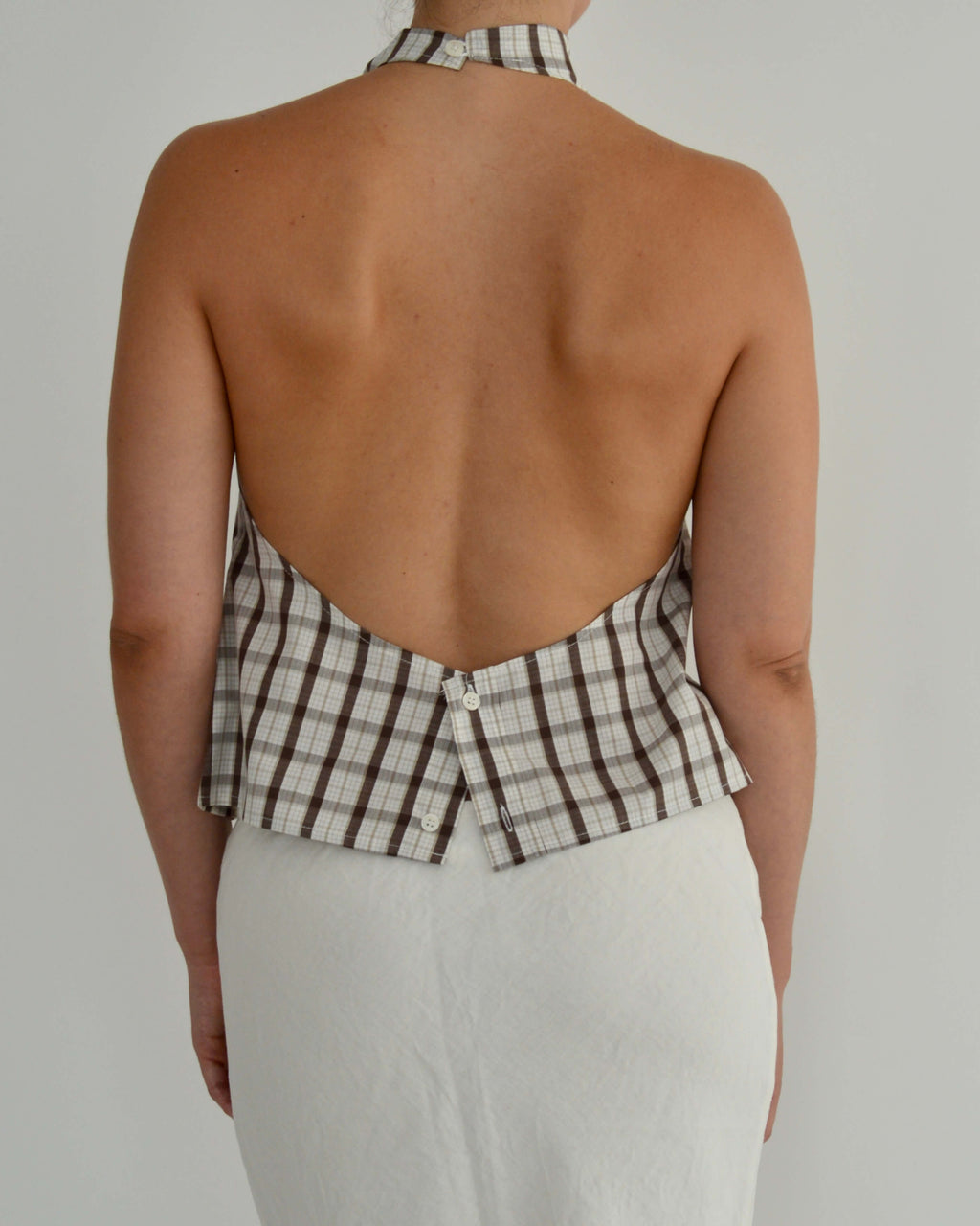 Halter Blouse - Checkred Brown (M)