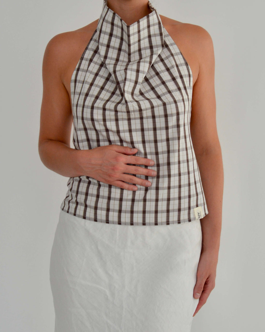 Halter Blouse - Checkred Brown (M)