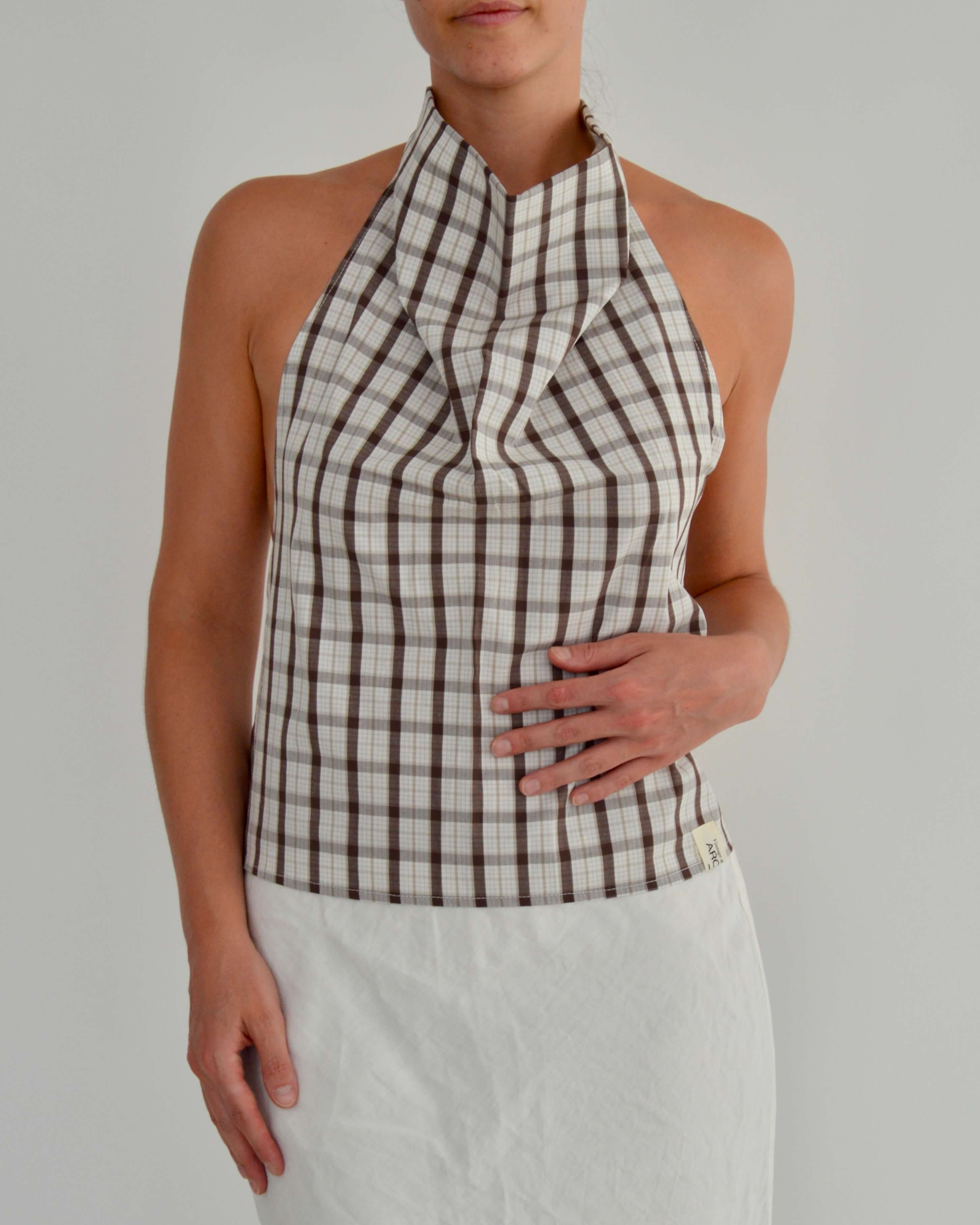 Halter Blouse - Checkred Brown (M)
