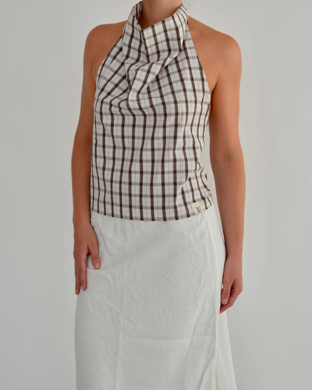 Halter Blouse - Checkred Brown (M)