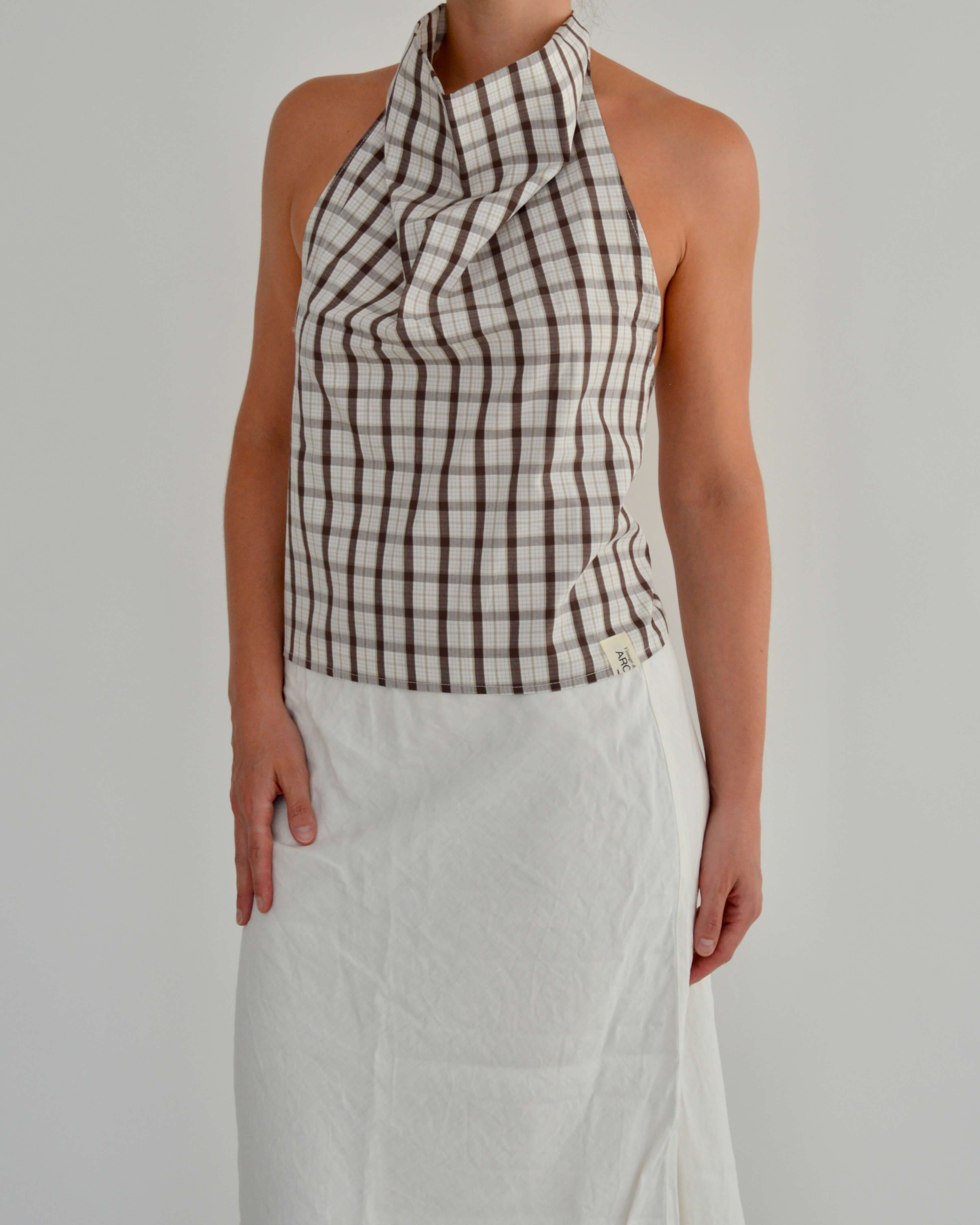 Halter Blouse - Checkred Brown (M)