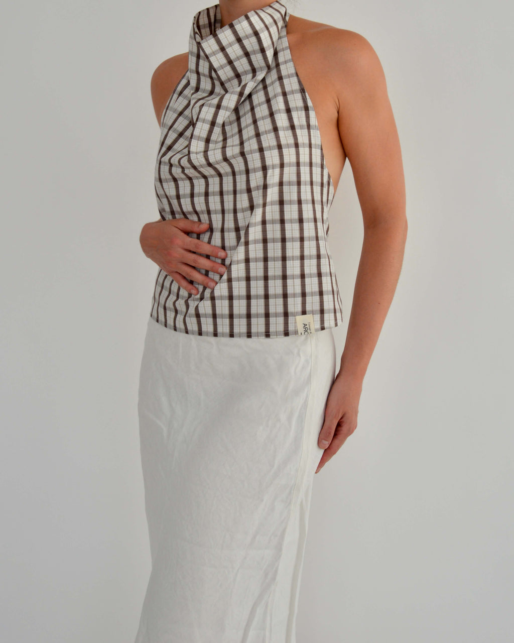 Halter Blouse - Checkred Brown (M)