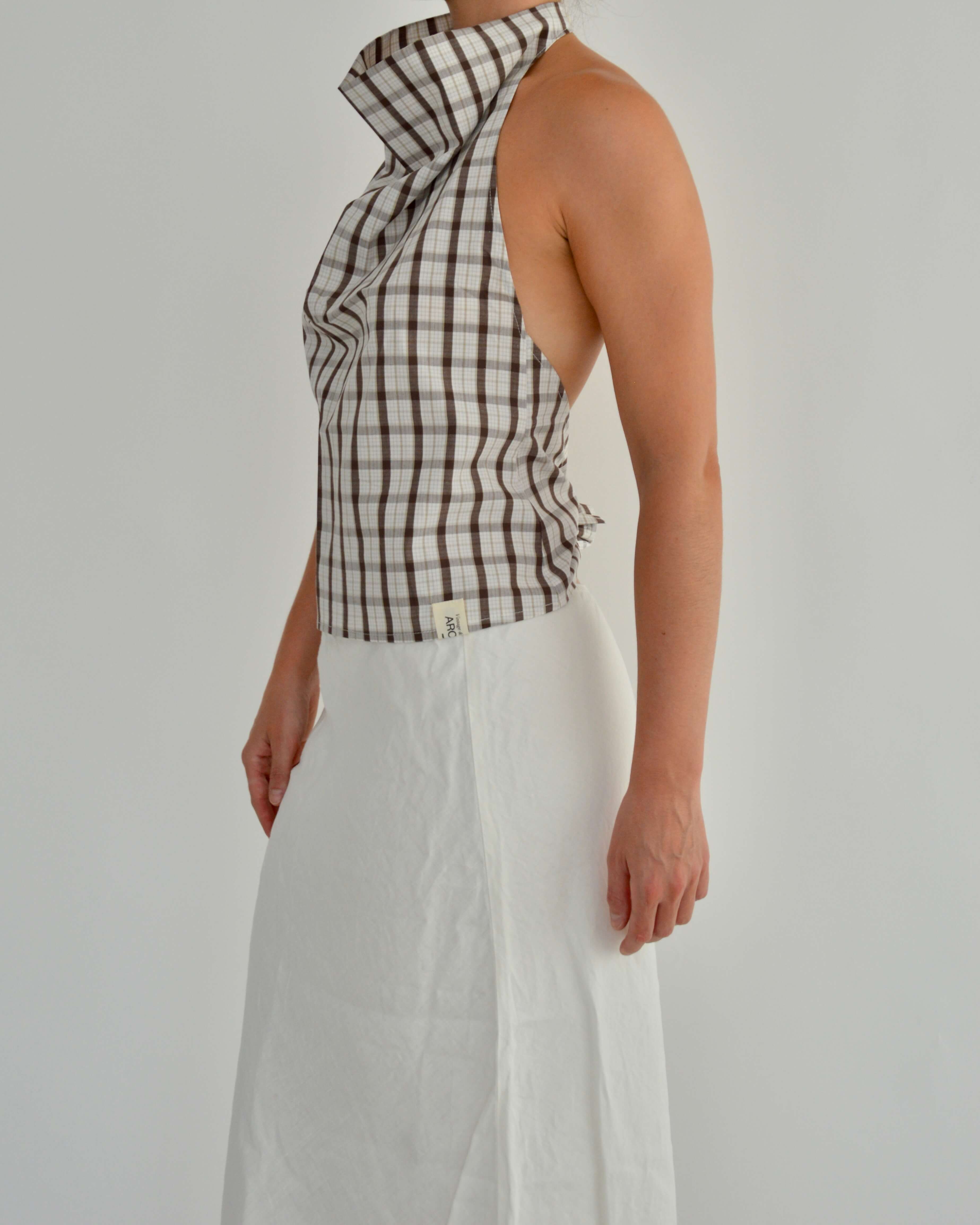 Halter Blouse - Checkred Brown (M)