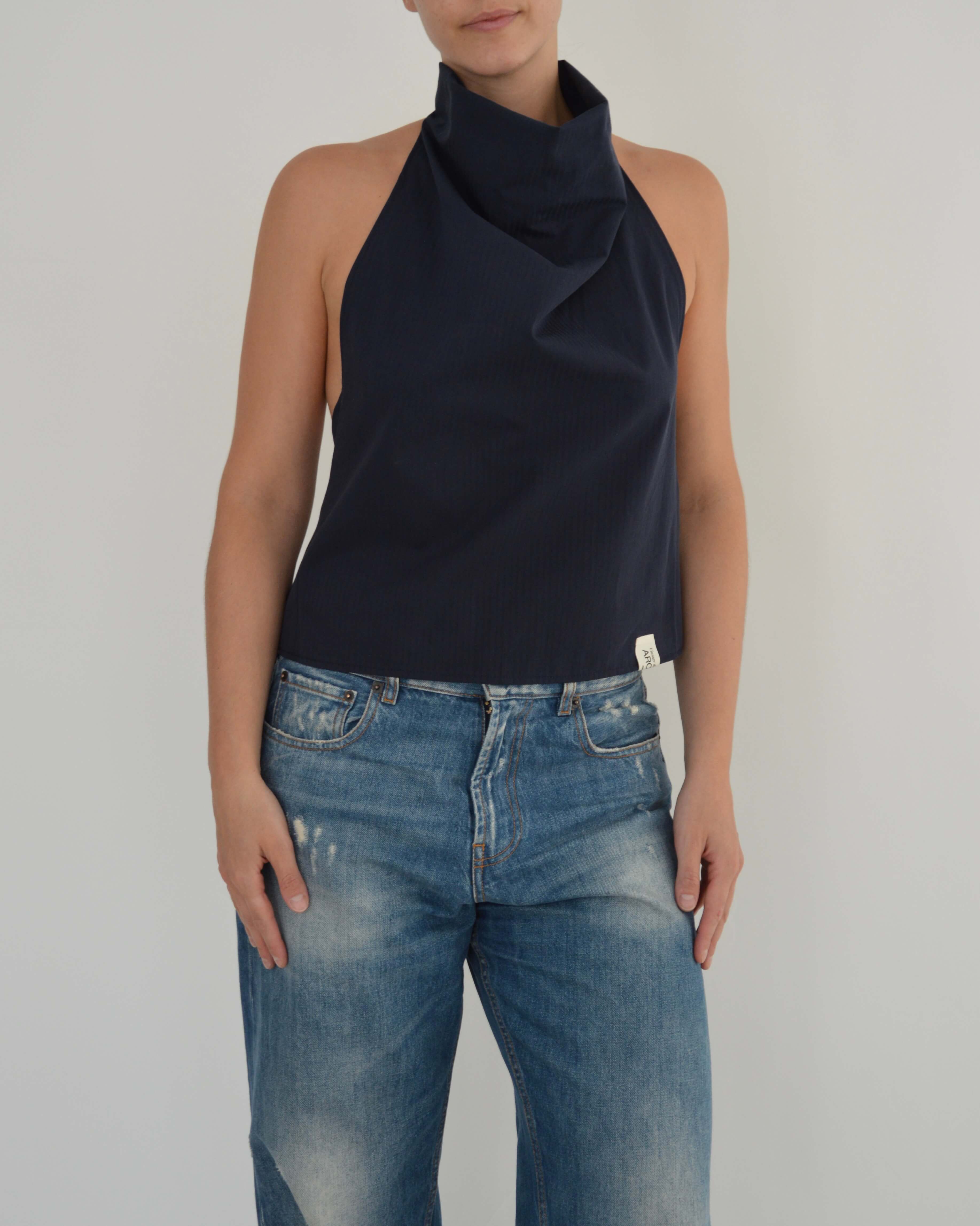 Halter Blouse - Navy (S/M)