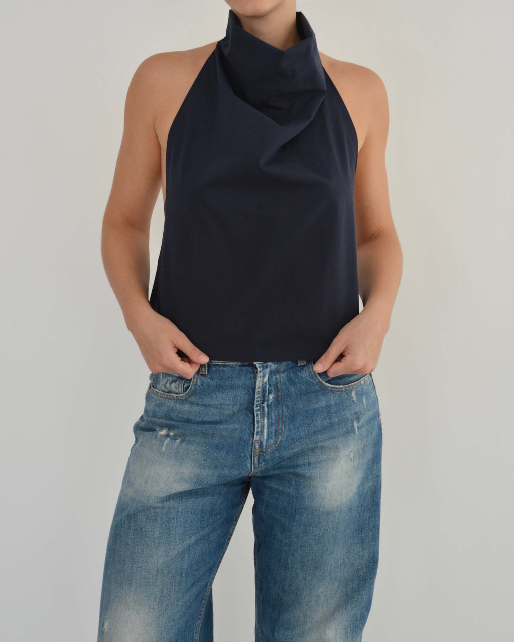 Halter Blouse - Navy (S/M)