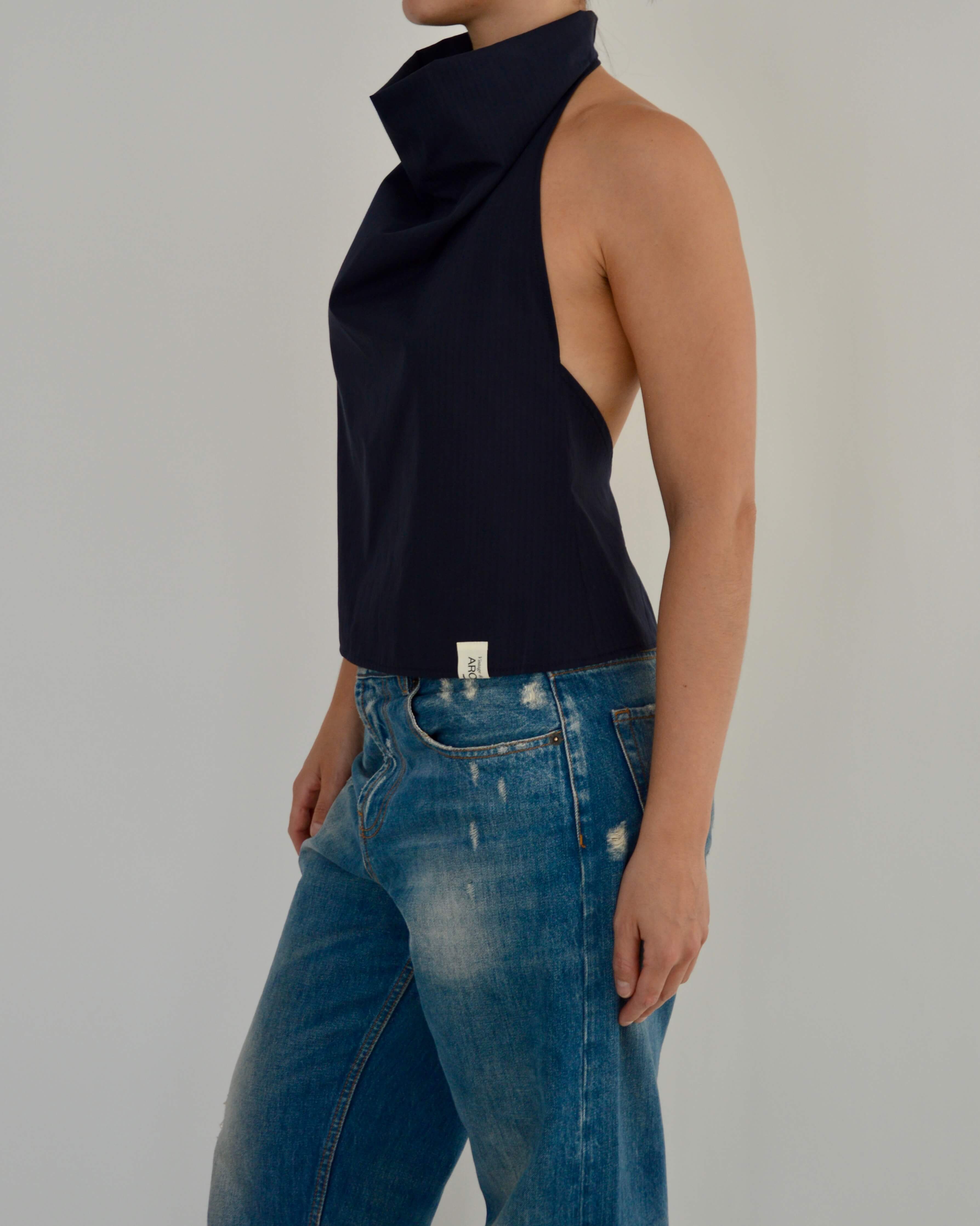 Halter Blouse - Navy (S/M)