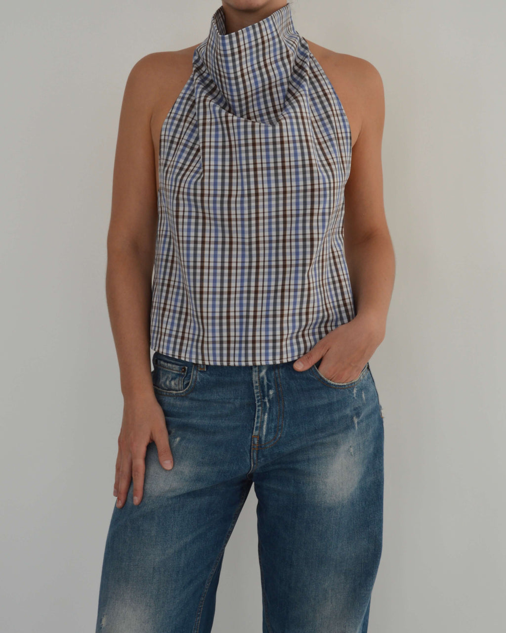 Halter Blouse - Brown Squared (S/M)