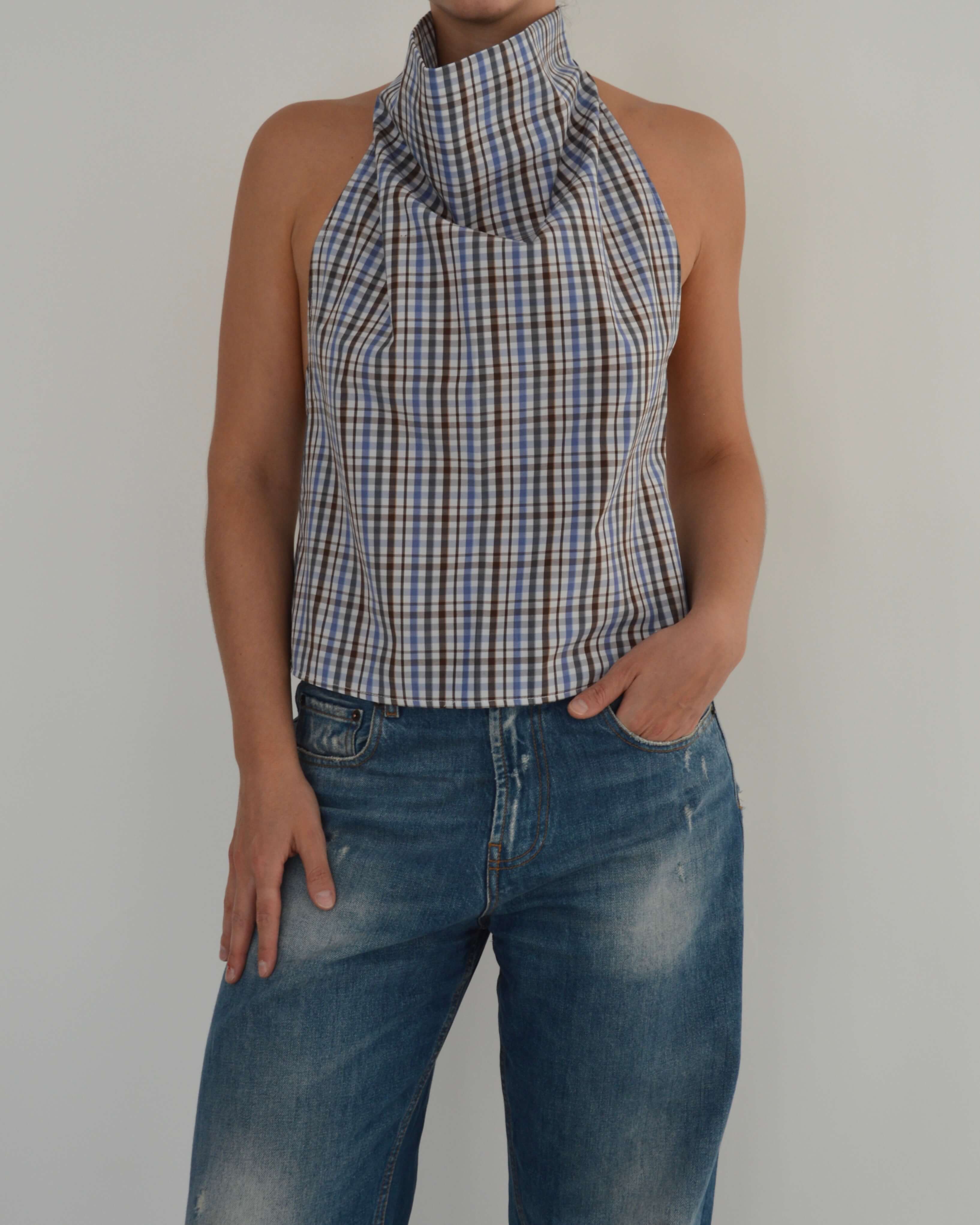 Halter Blouse - Brown Squared (S/M)
