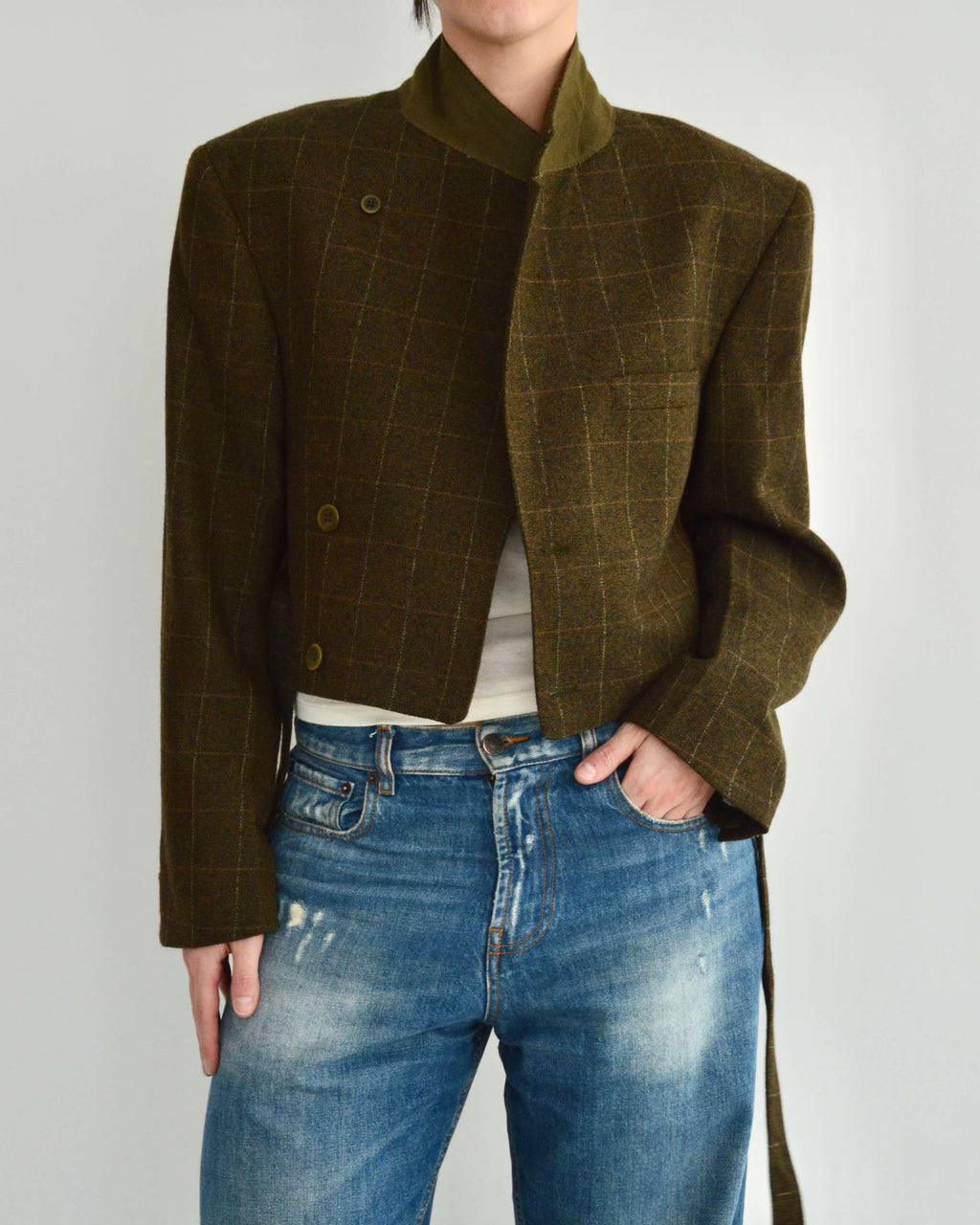 Tied-up Blazer - Greenish Textured (S)