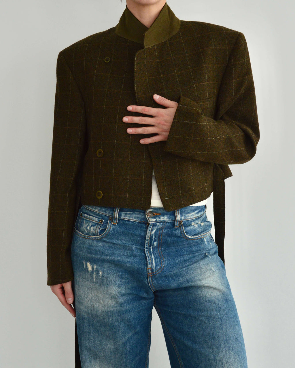 Tied-up Blazer - Greenish Textured (S)