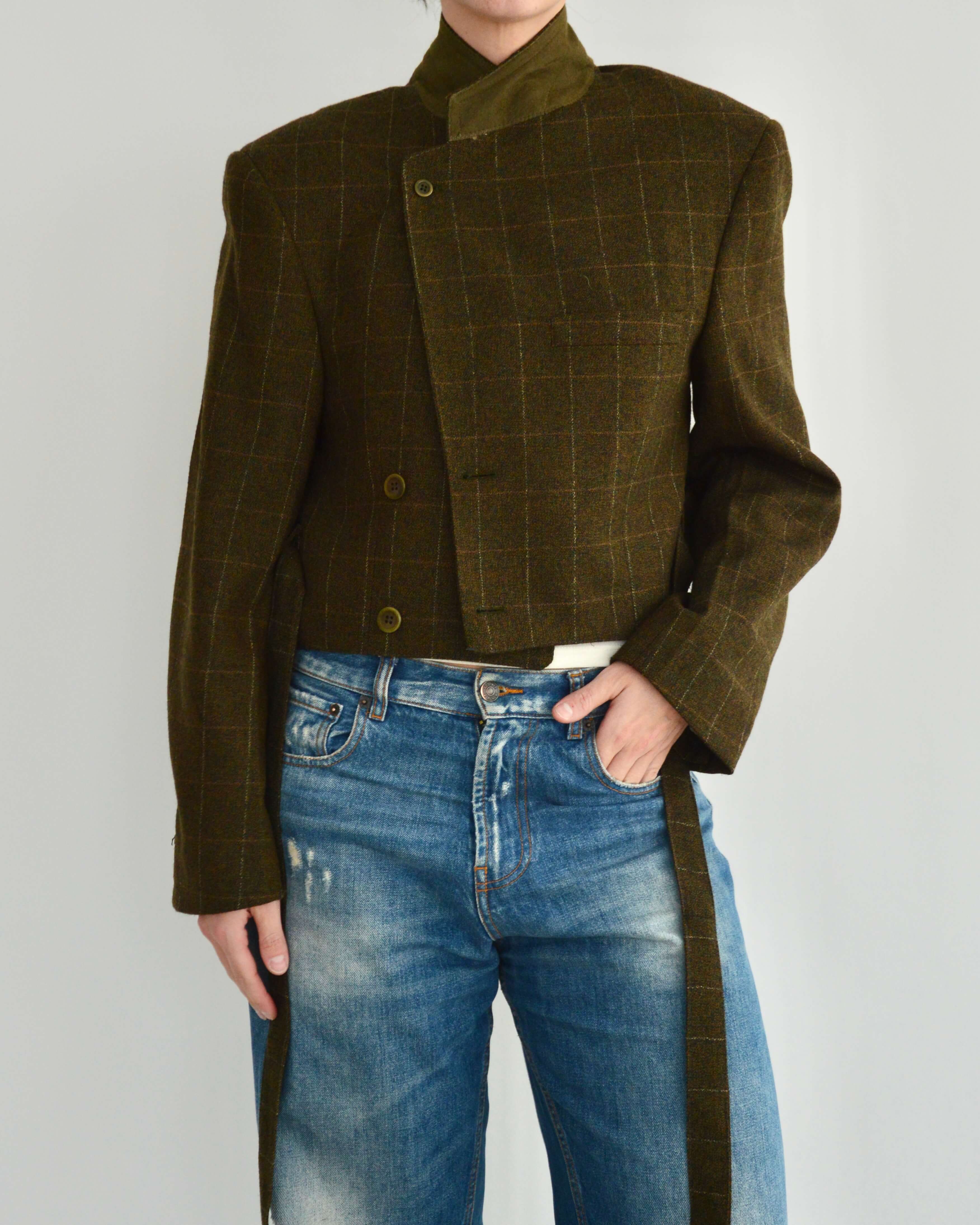 Tied-up Blazer - Greenish Textured (S)