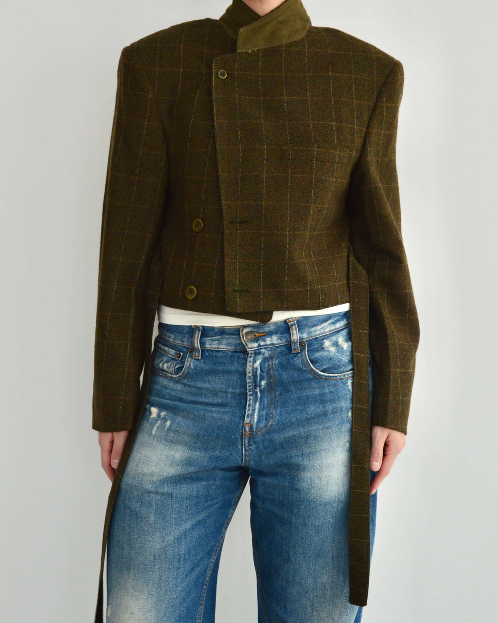 Tied-up Blazer - Greenish Textured (S)