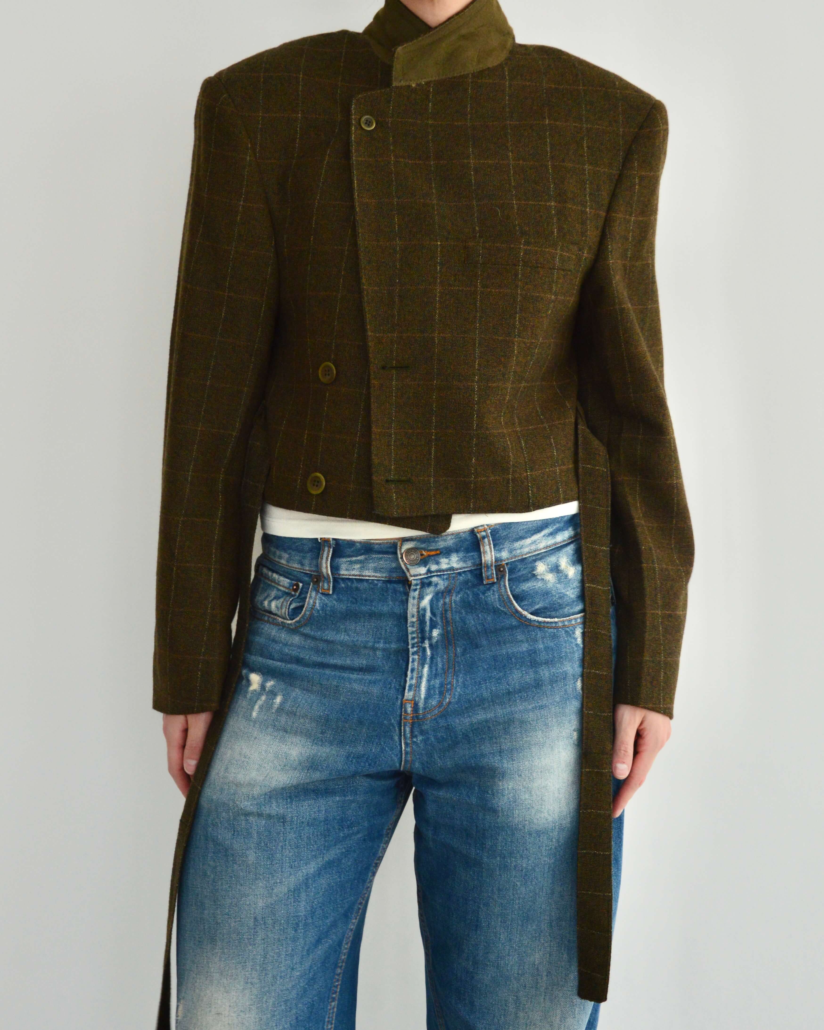 Tied-up Blazer - Greenish Textured (S)