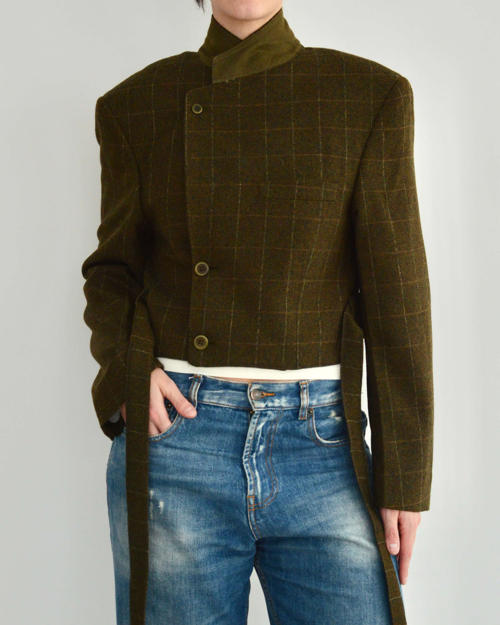 Tied-up Blazer - Greenish Textured (S)