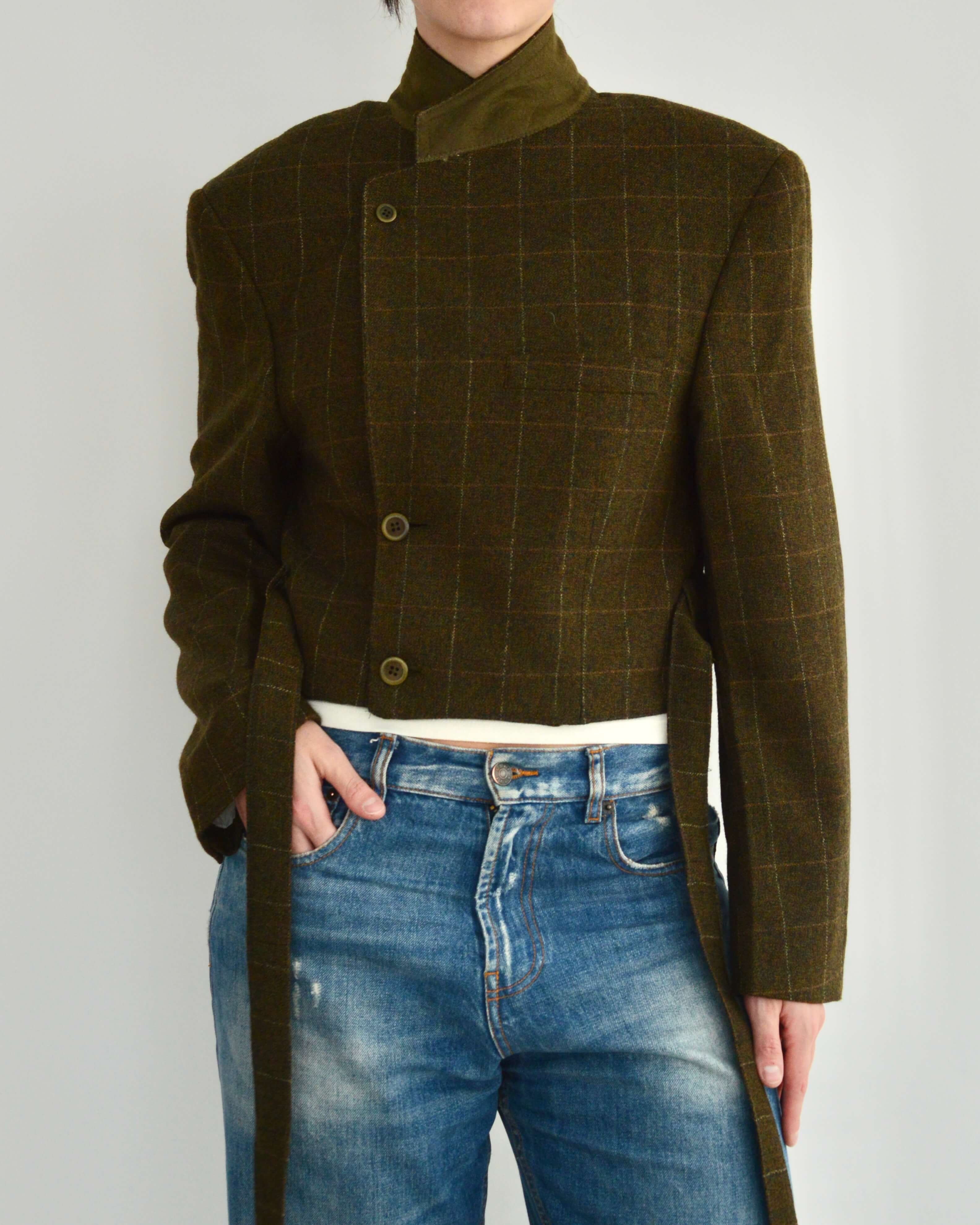 Tied-up Blazer - Greenish Textured (S)