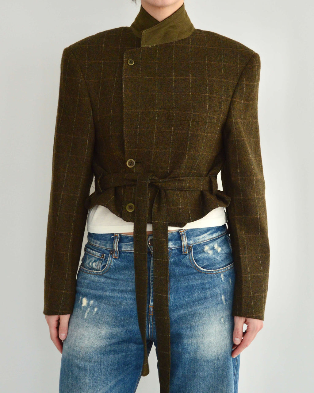 Tied-up Blazer - Greenish Textured (S)