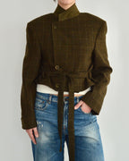 Tied-up Blazer - Greenish Textured (S)