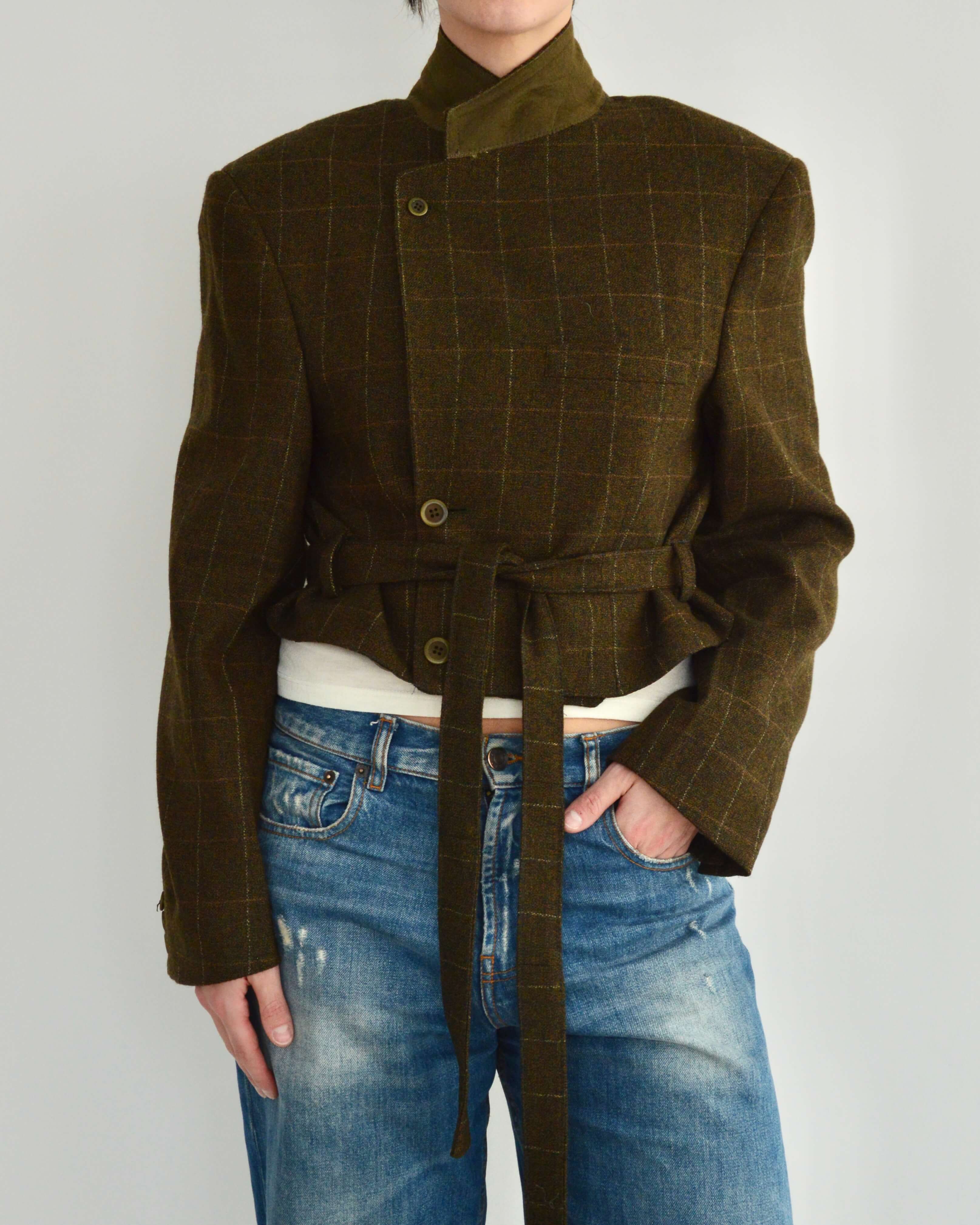 Tied-up Blazer - Greenish Textured (S)