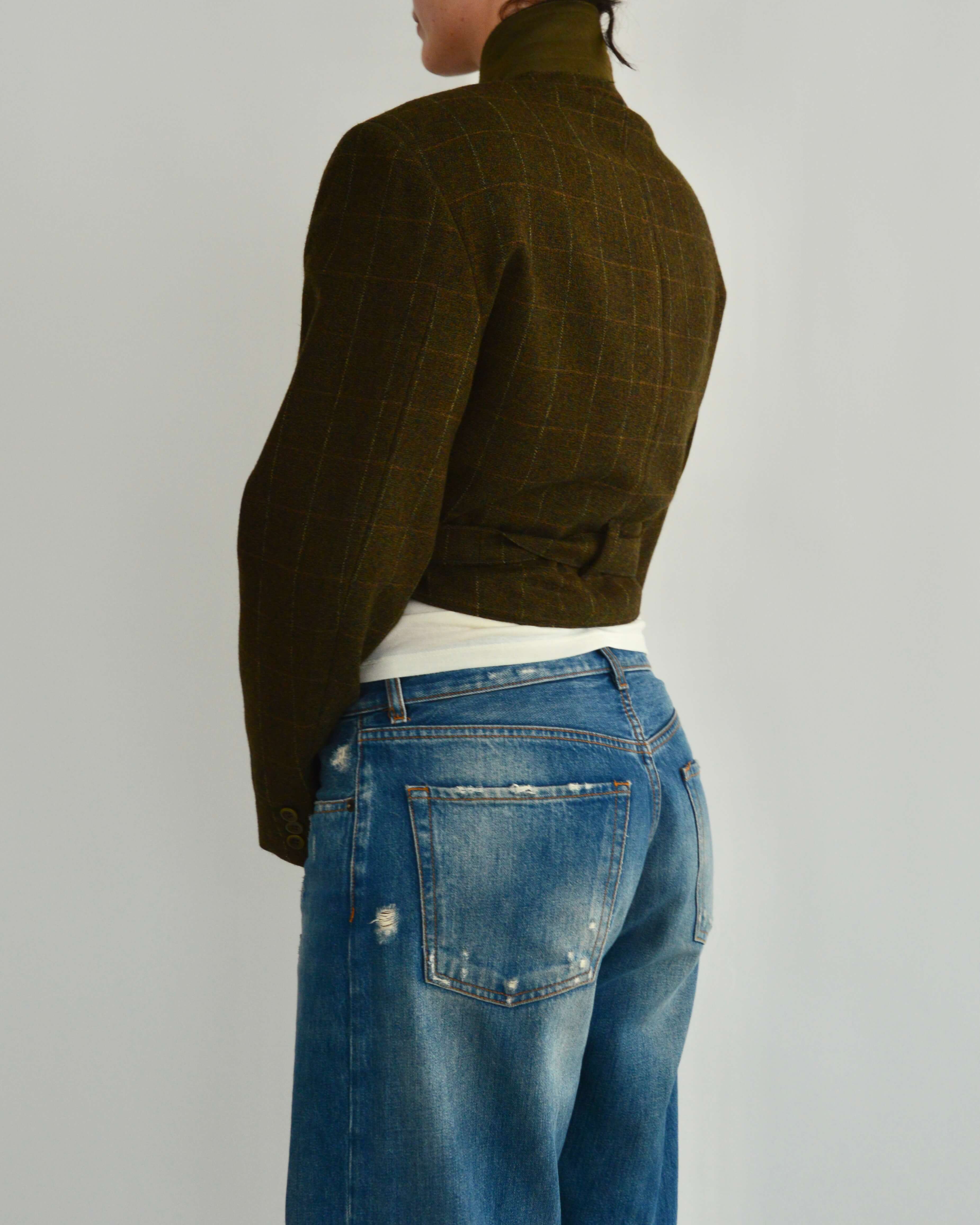 Tied-up Blazer - Greenish Textured (S)