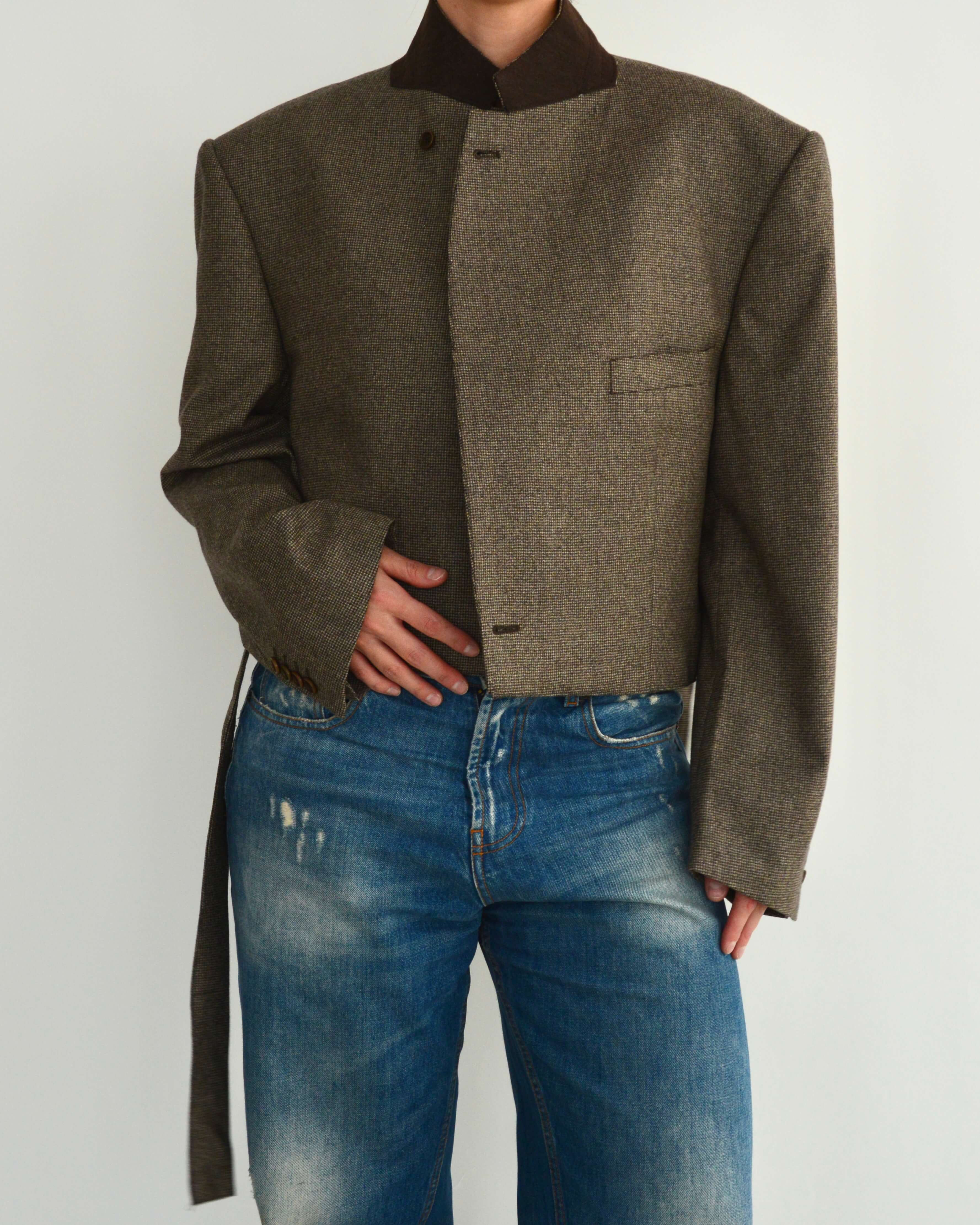 Tied-up Blazer - Textured Brown (L)