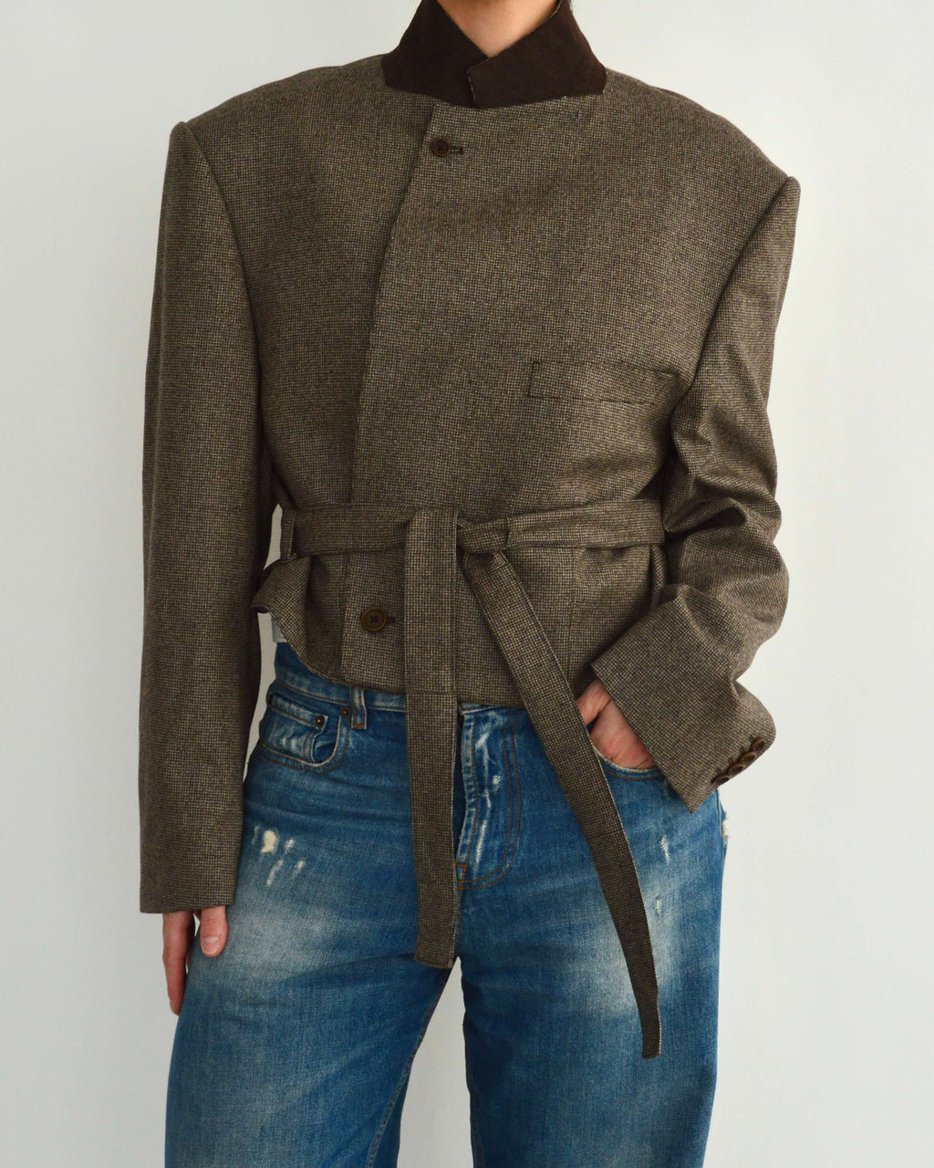 Tied-up Blazer - Textured Brown (L)