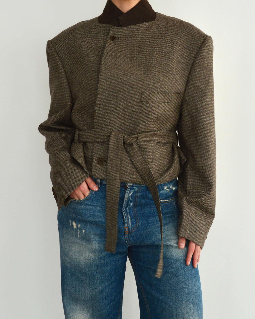 Tied-up Blazer - Textured Brown (L)