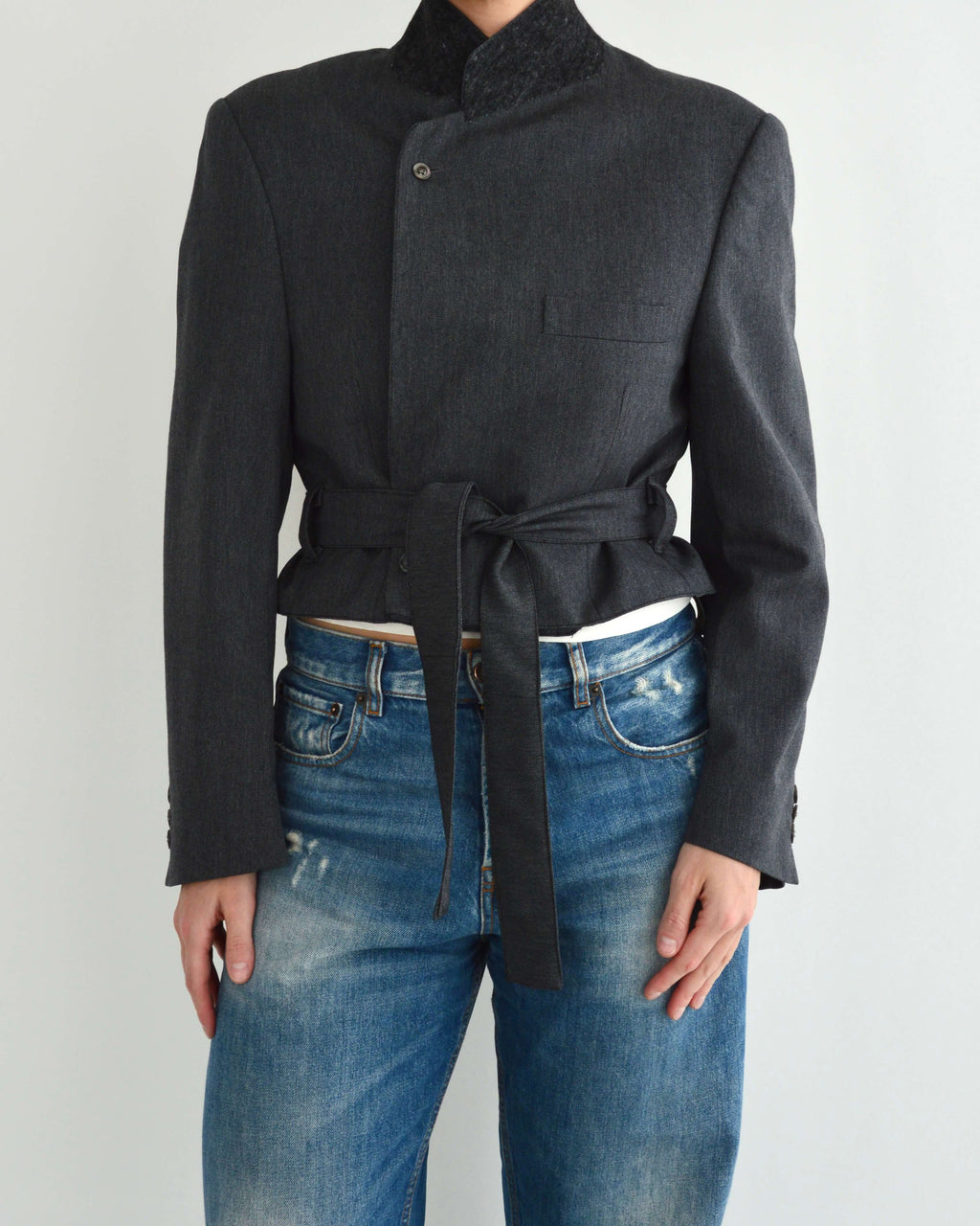 Tied-up Blazer - Plain Grey (S)