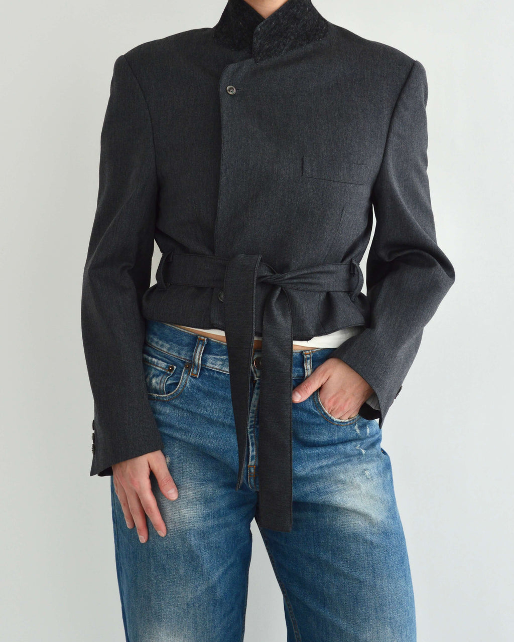 Tied-up Blazer - Plain Grey (S)