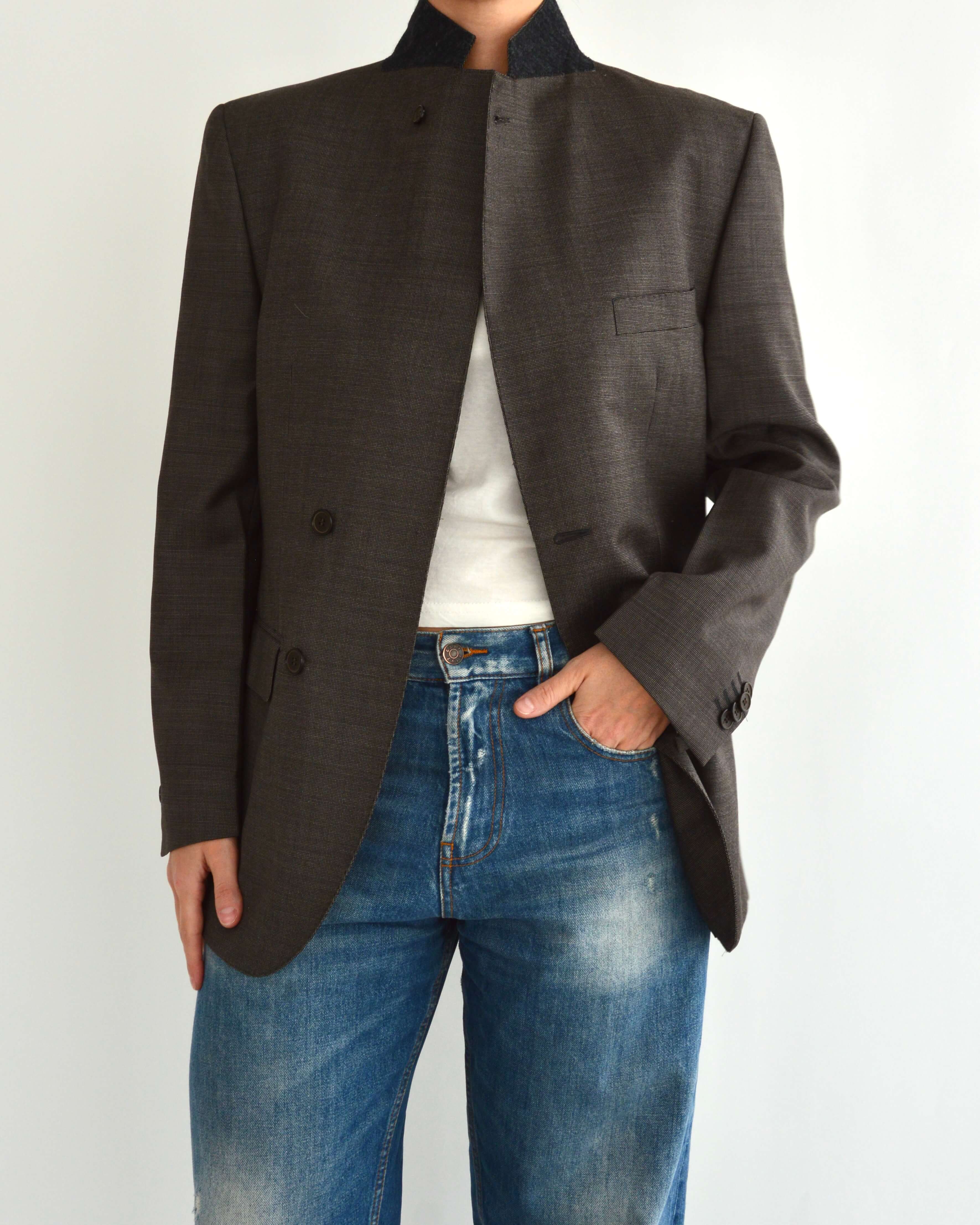 High Neck Blazer - Brown (XS)