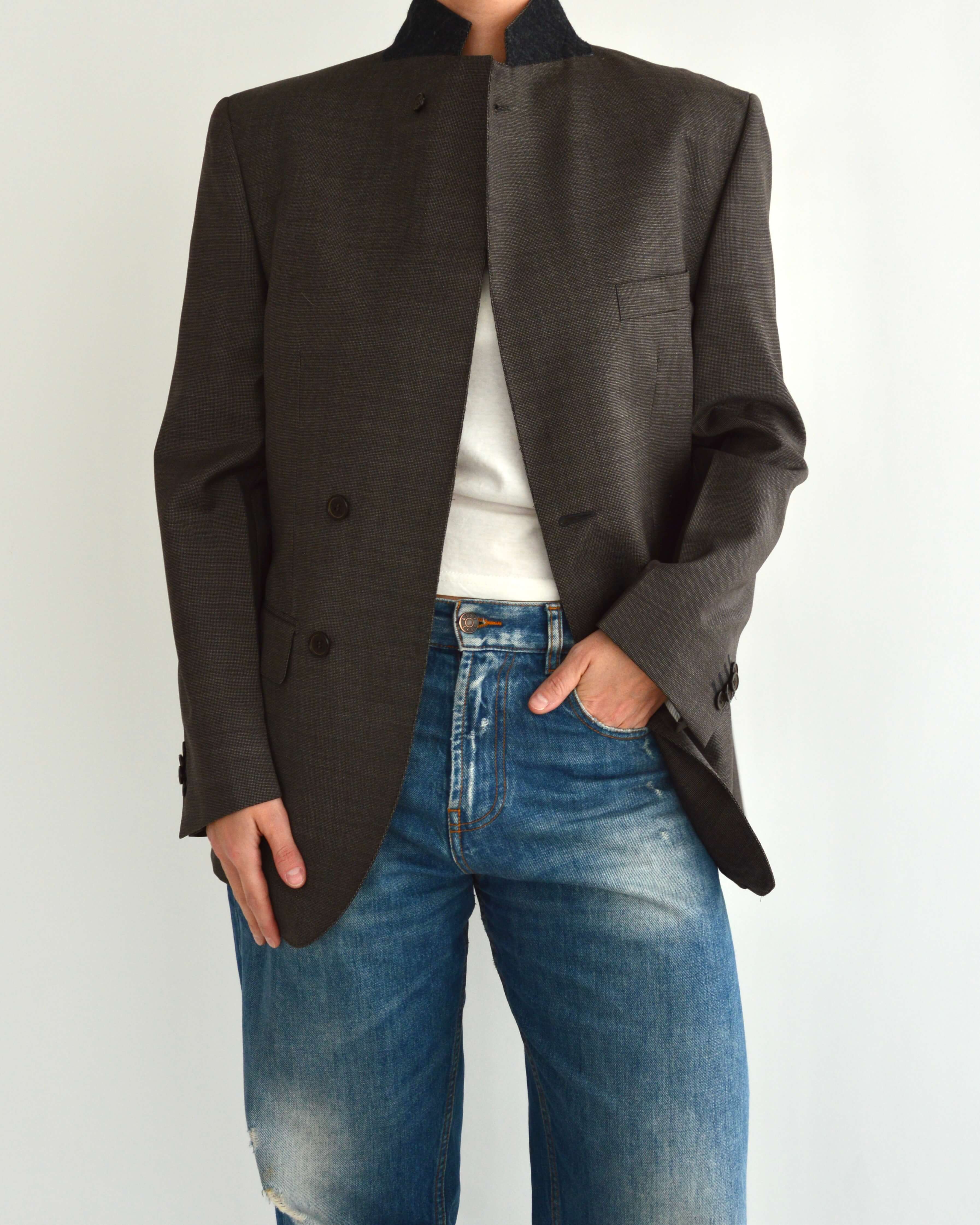 High Neck Blazer - Brown (XS)