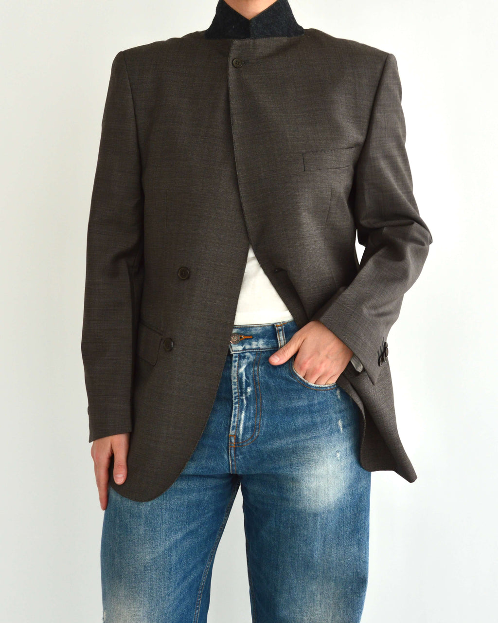 High Neck Blazer - Brown (XS)
