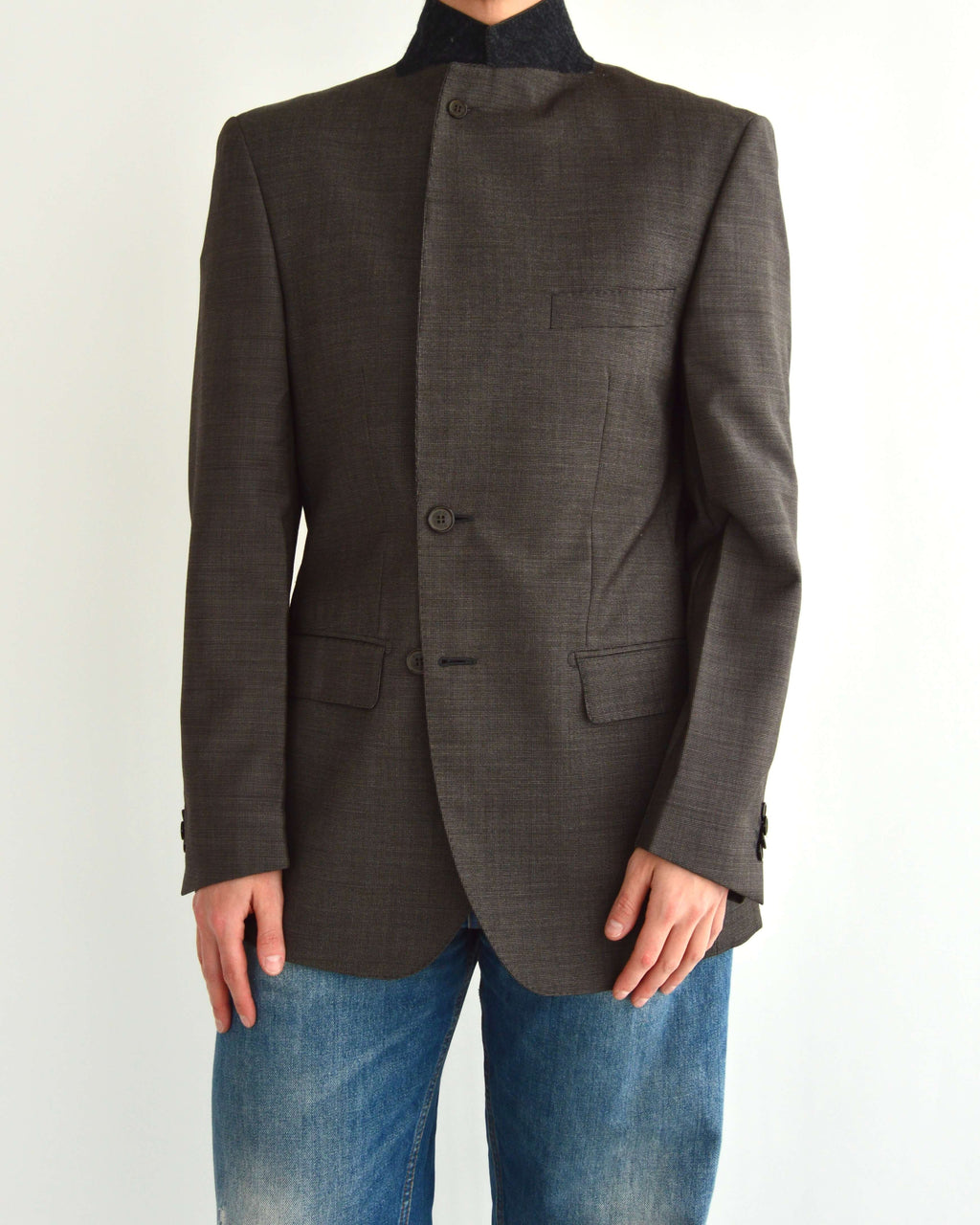 High Neck Blazer - Brown (XS)