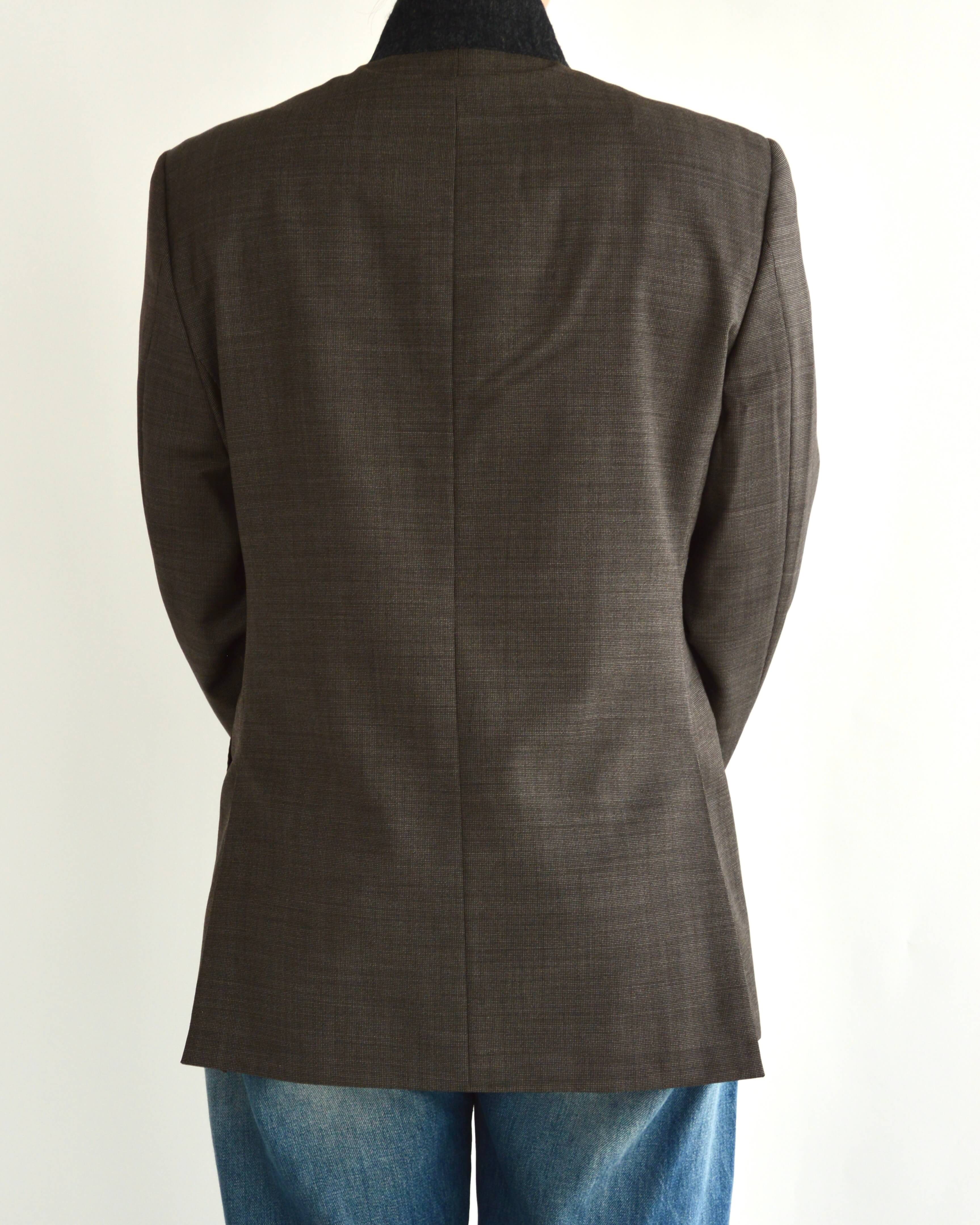 High Neck Blazer - Brown (XS)
