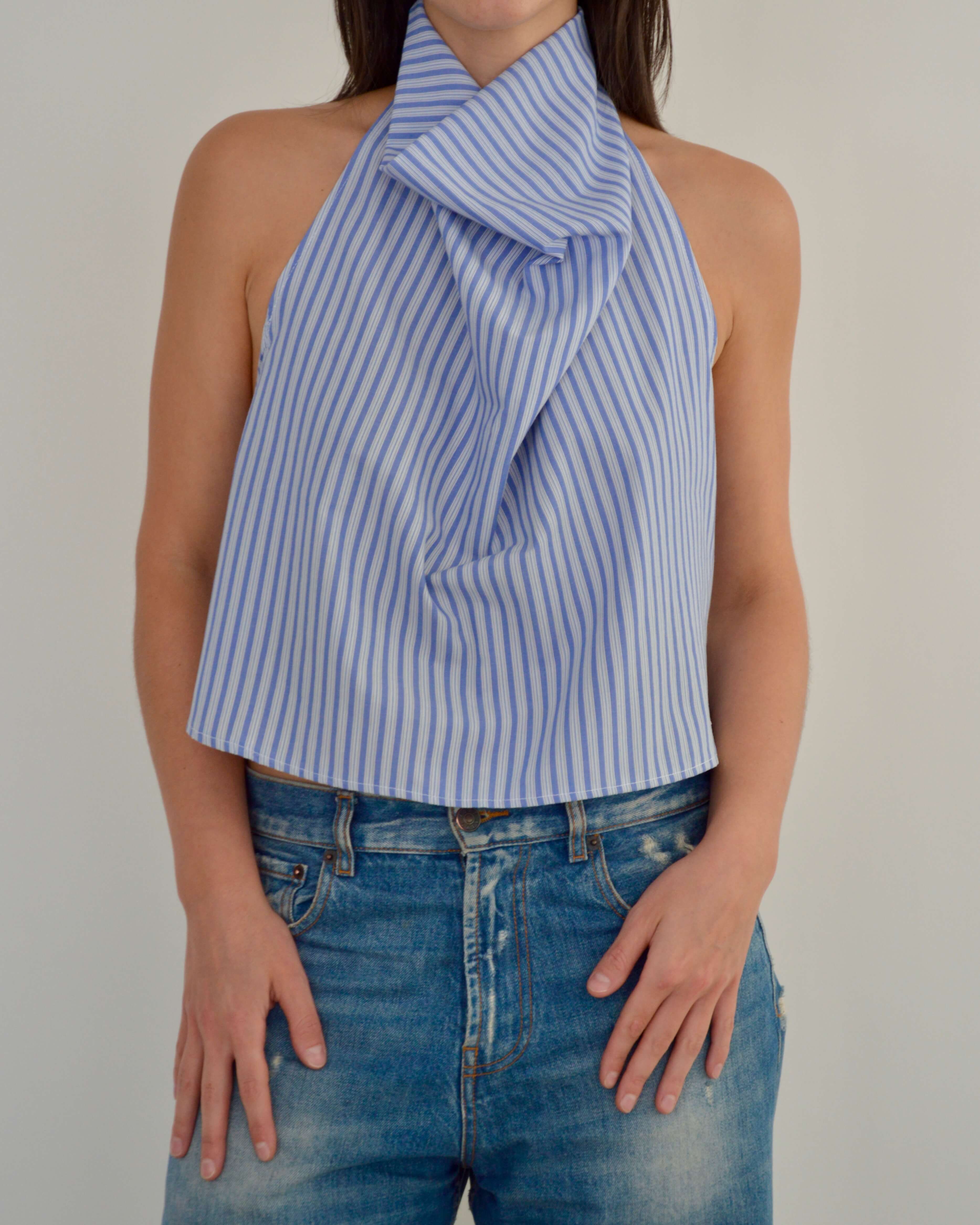 Halter Blouse - Blue Stripped (L)