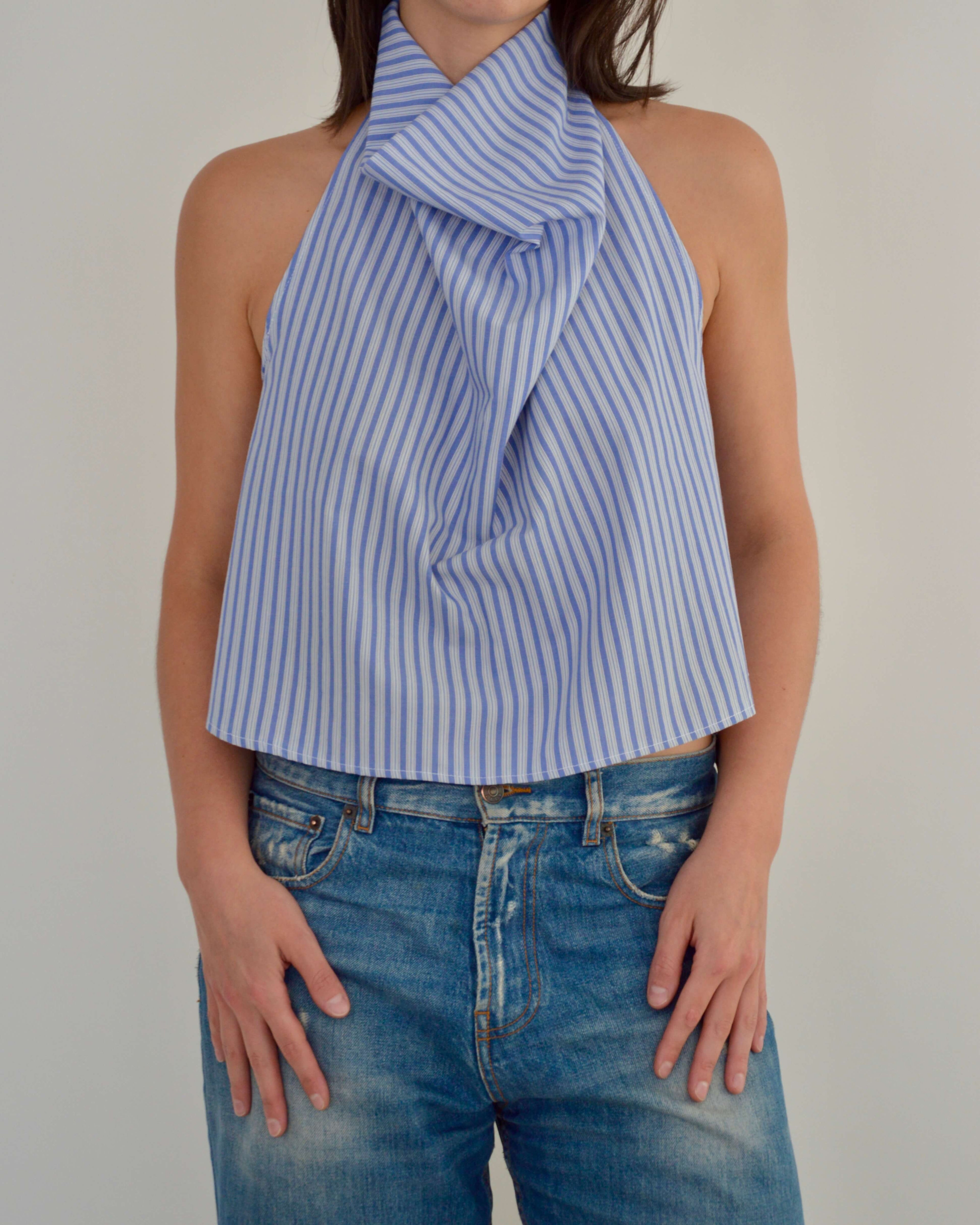 Halter Blouse - Blue Stripped (L)